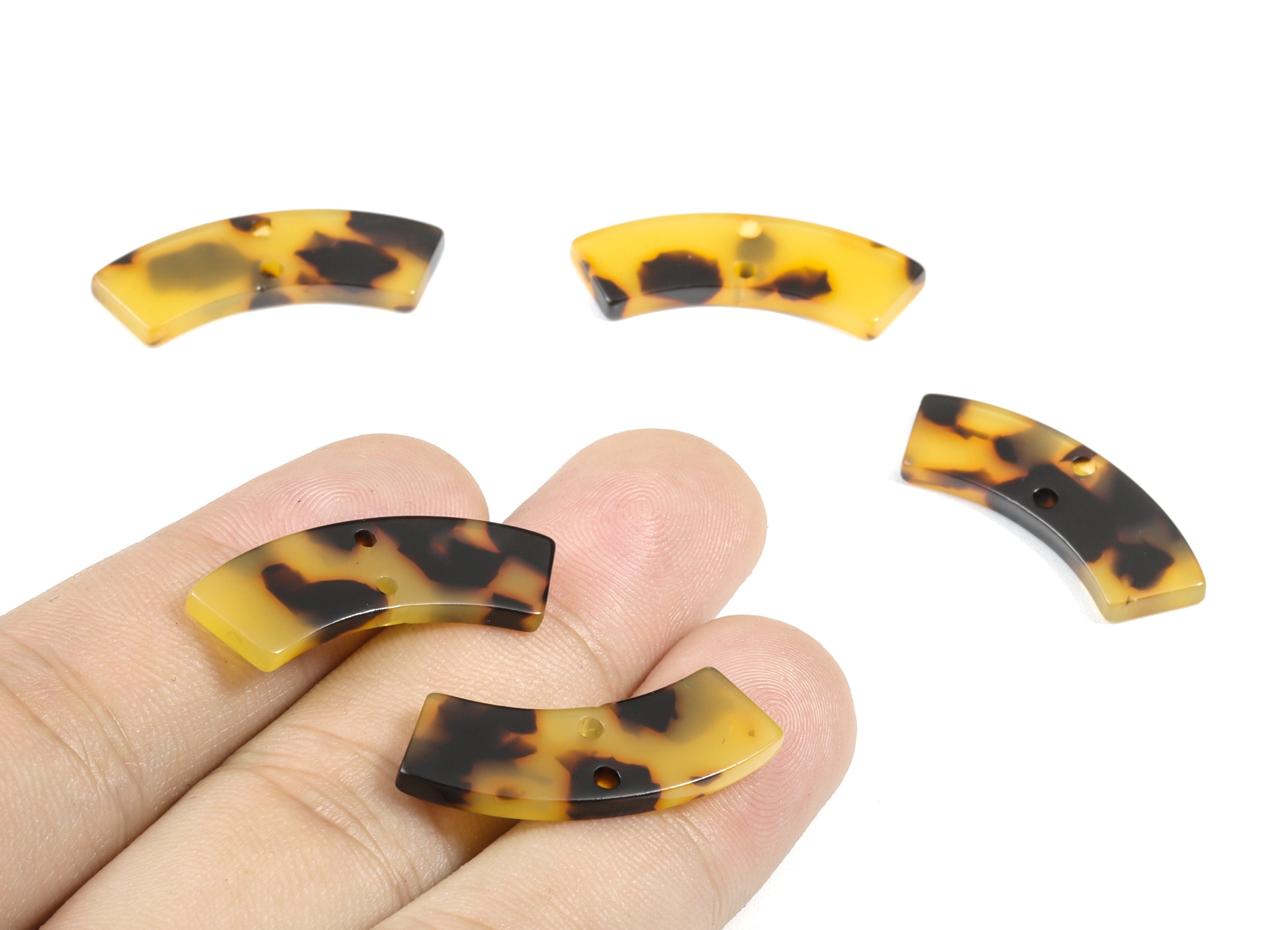 Acetate Acrylic Earring Charms - 2 Holes - Tortoise Shell Earrings - Irregular Pendant - Color Code: A01 - 30x9.2x2.4mm - AC1557-A01 - DOMEDBAZAAR
