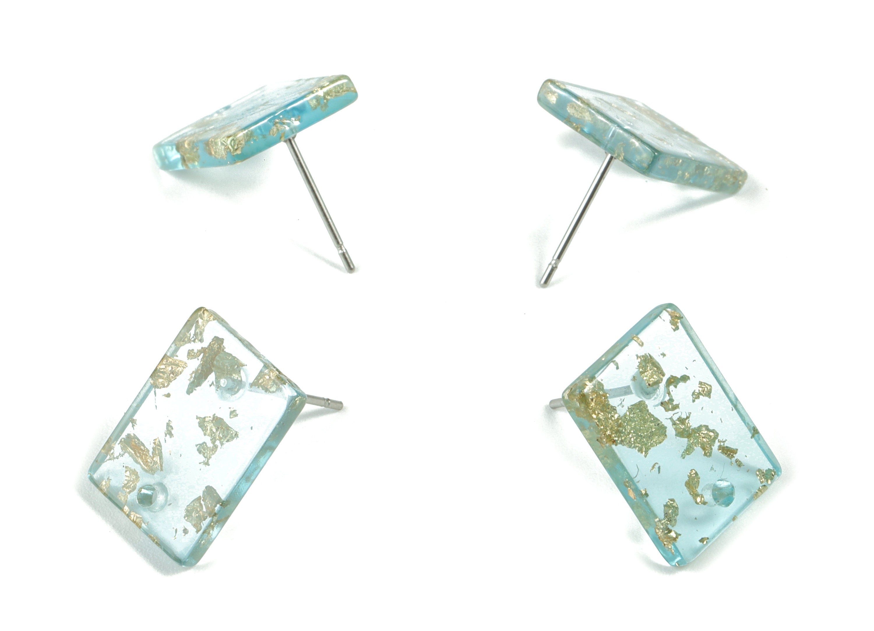 Acetate Rectangle Earring Stud - Blue & Gold Confetti - Rectangle Earring Post - Color Code: A546 - 15.43x11.72x2.5mm- AC1663-A546 - DOMEDBAZAAR