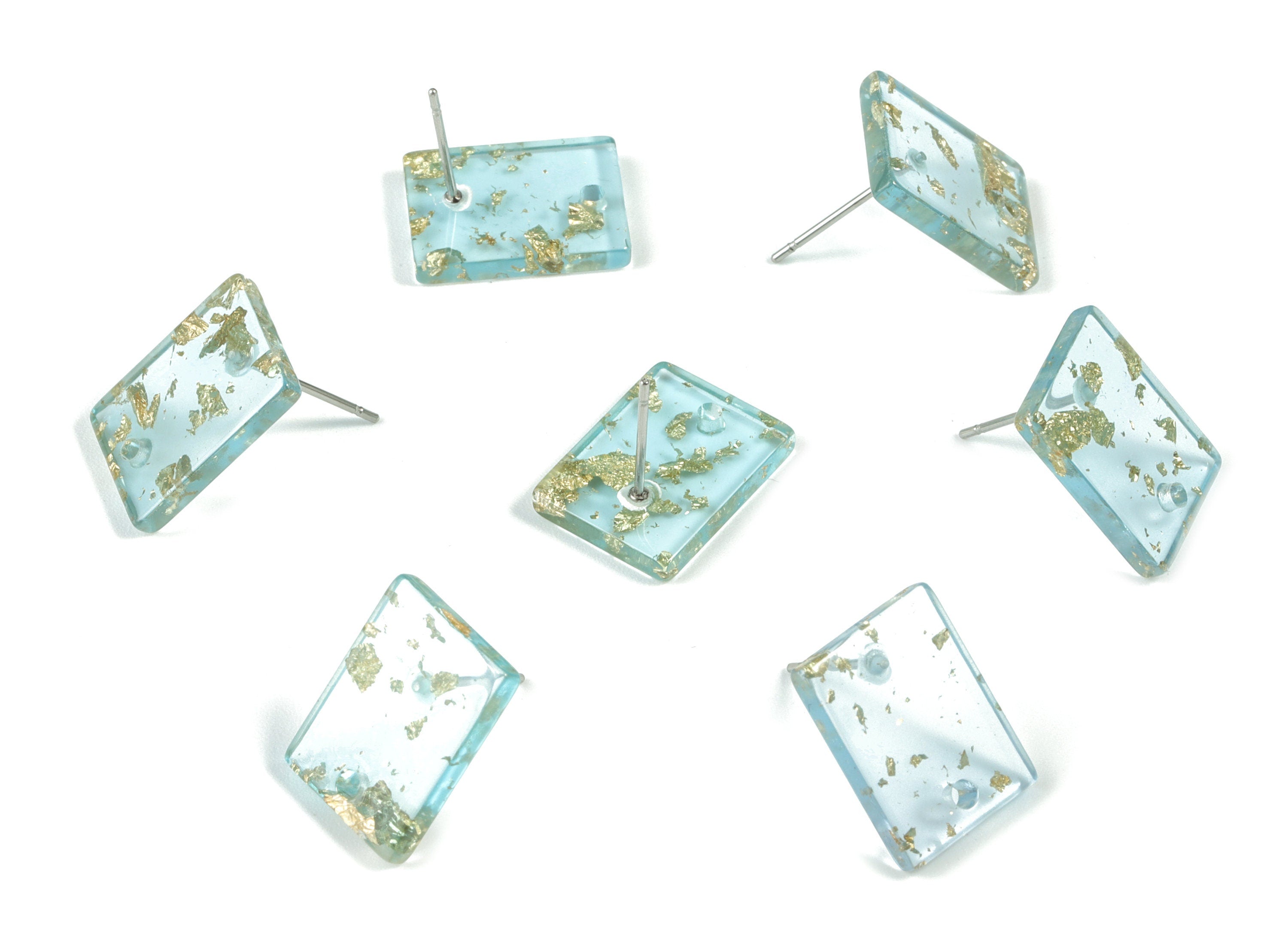 Acetate Rectangle Earring Stud - Blue & Gold Confetti - Rectangle Earring Post - Color Code: A546 - 15.43x11.72x2.5mm- AC1663-A546 - DOMEDBAZAAR
