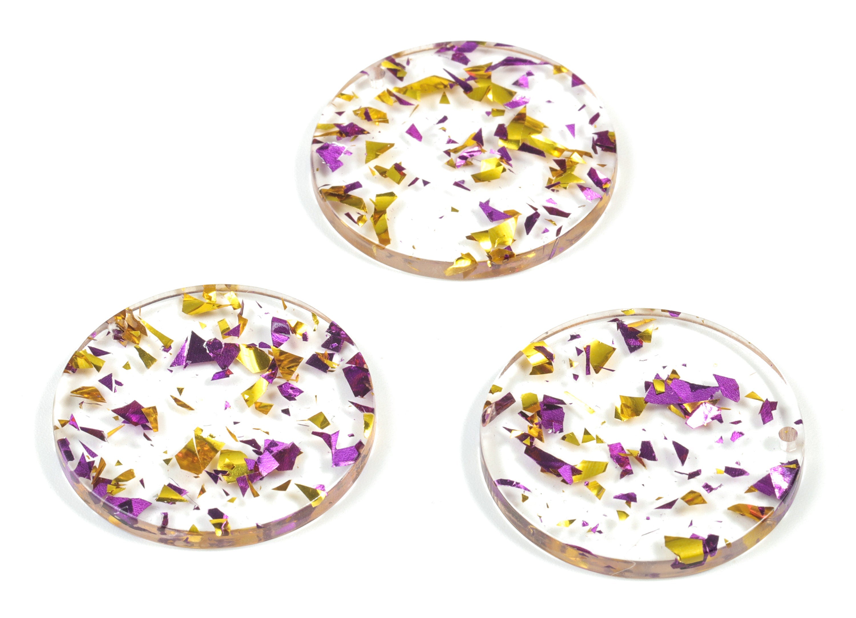 Acetate Round Earring Charms - Blue Round Pendant - Purple & Gold Confetti - Color Code: A388 - 30.33x30.33x2.58mm - AC1315-A388 - DOMEDBAZAAR
