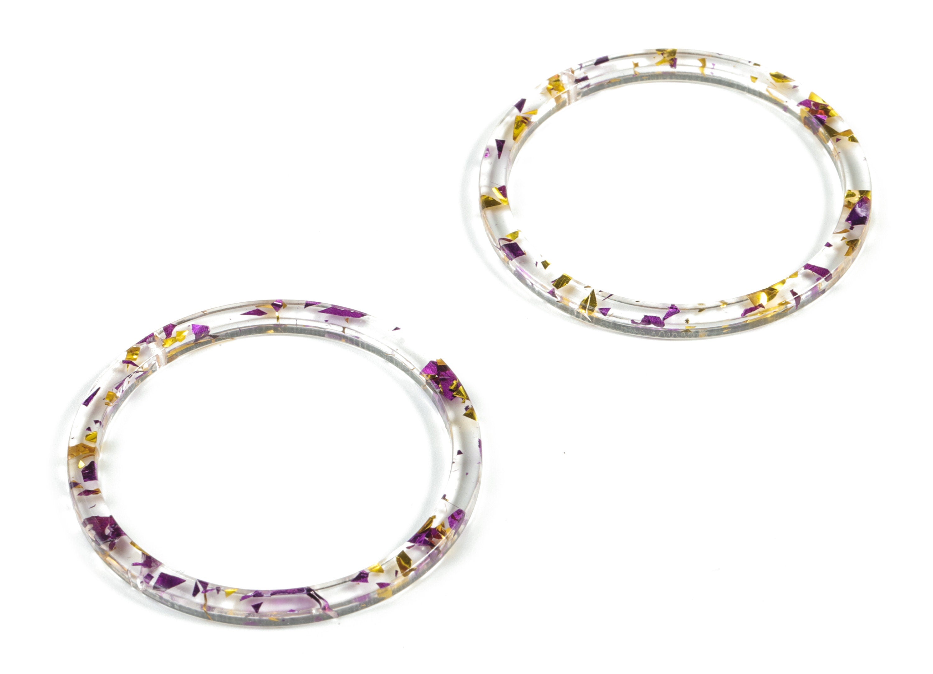 Acrylic Earring Hoop - Circle Earrings Charms and Pendant - Purple & Gold Confetti - Color Code: A388 - 44.59x44.59x2.08mm - AC1126-A388 - DOMEDBAZAAR