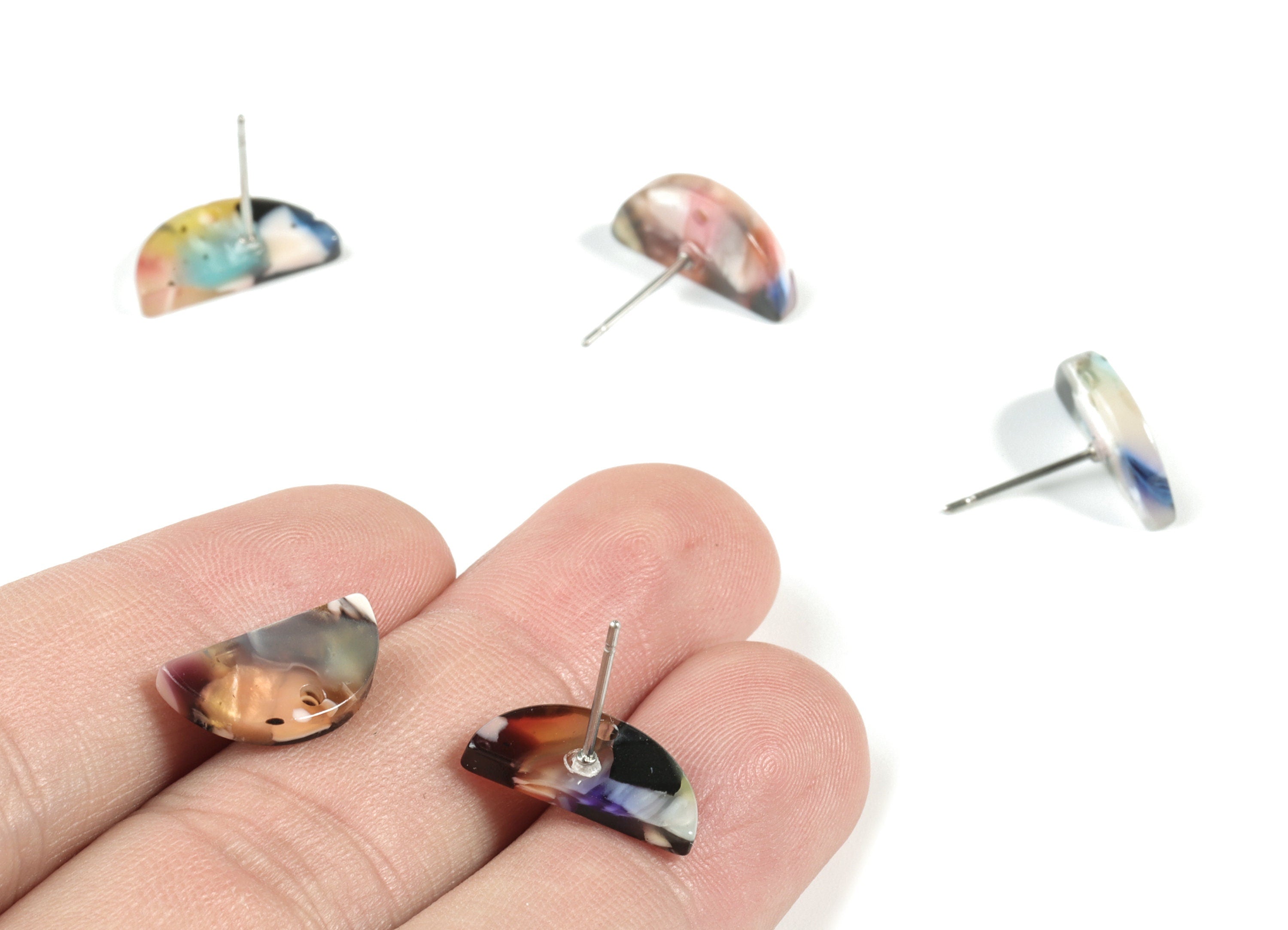 Acetate Semi circle Earring Post - Acetate D Earring Stud - Earring Post - Jewelry Supplies - Color Code: A61 - 15.66x7.9x2.7mm - AC1191A - DOMEDBAZAAR