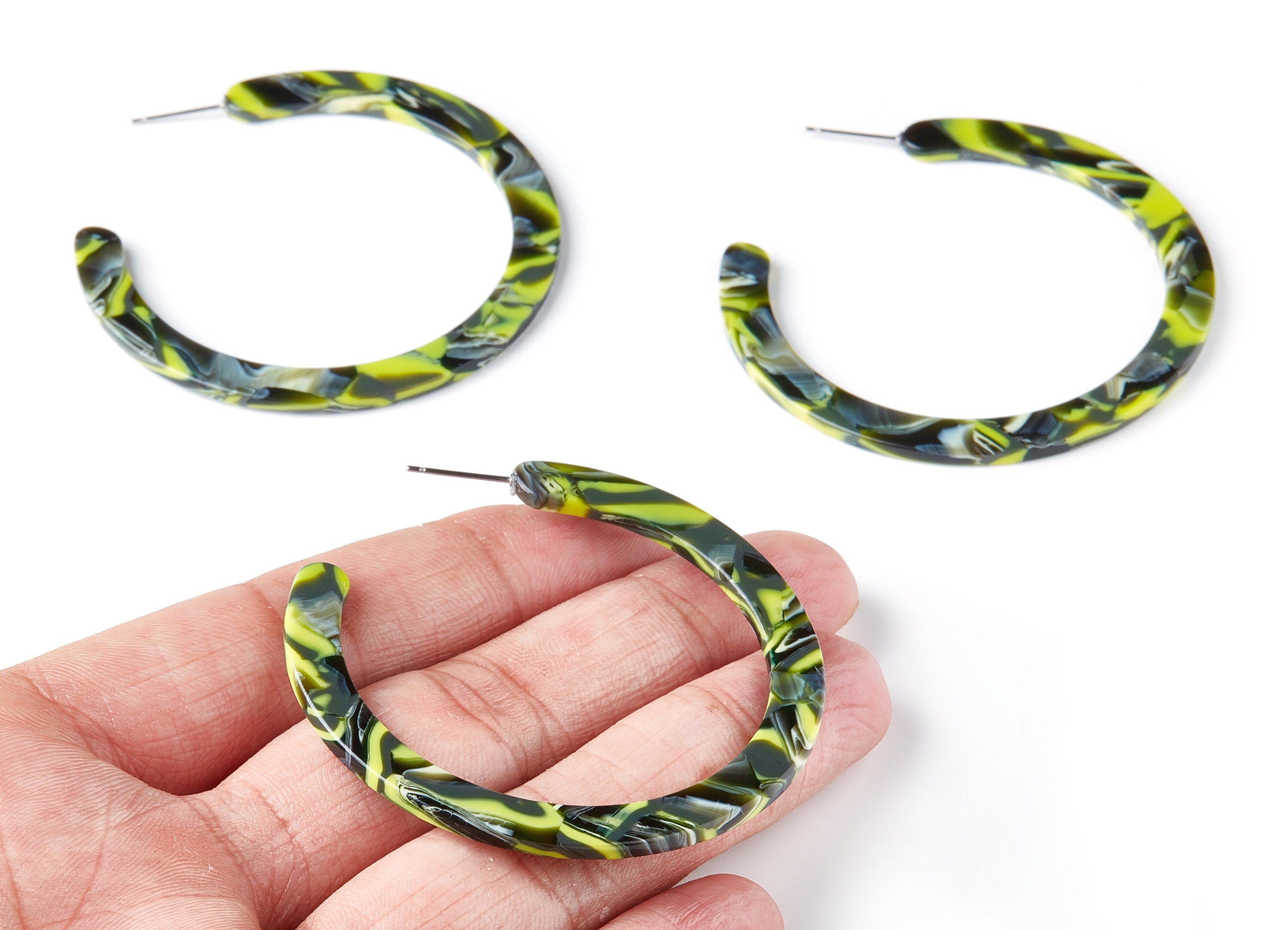 Open Hoop Earrings Stud - 2.2 inch Hoop Earring - Mix Acetate Round Earring Post - Open Circle - Color Code: A176 - 56x56x2mm - AC1468-A176 - DOMEDBAZAAR