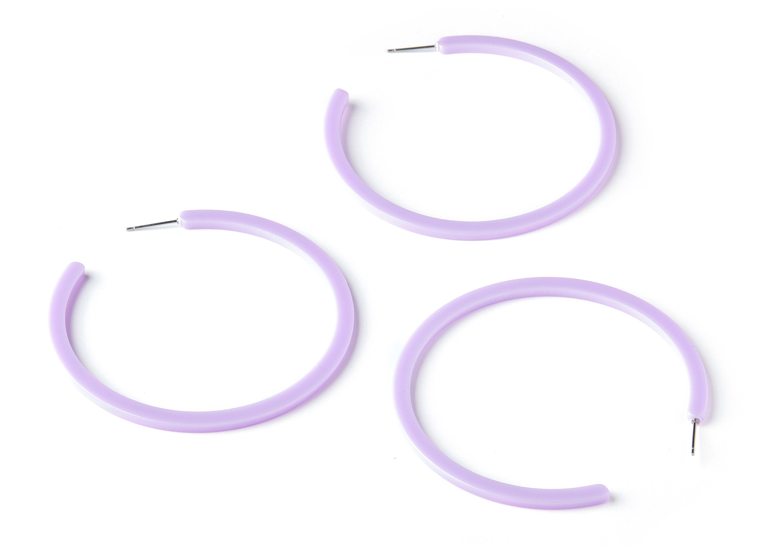 Open Hoop Earrings Stud - 2.5 inch Hoop Earring - Acetate Round Earring Post - Open Circle - Color Code: A262 - 64x64x2mm - AC1565-A262 - DOMEDBAZAAR