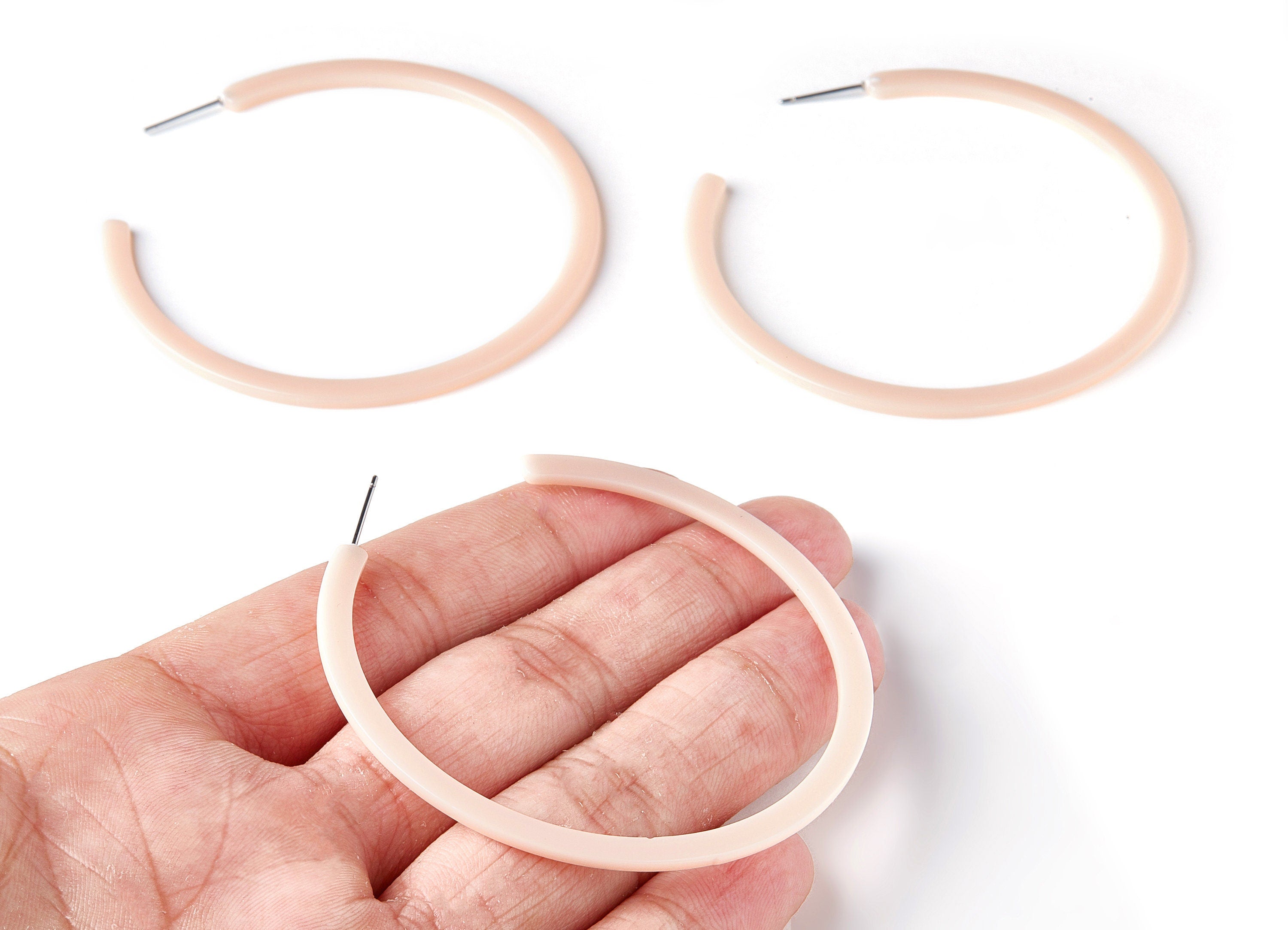 Open Hoop Earrings Stud - 2.5 inch Hoop Earring - Acetate Round Earring Post - Open Circle - Color Code: A264 - 64x64x2mm - AC1565-A264 - DOMEDBAZAAR