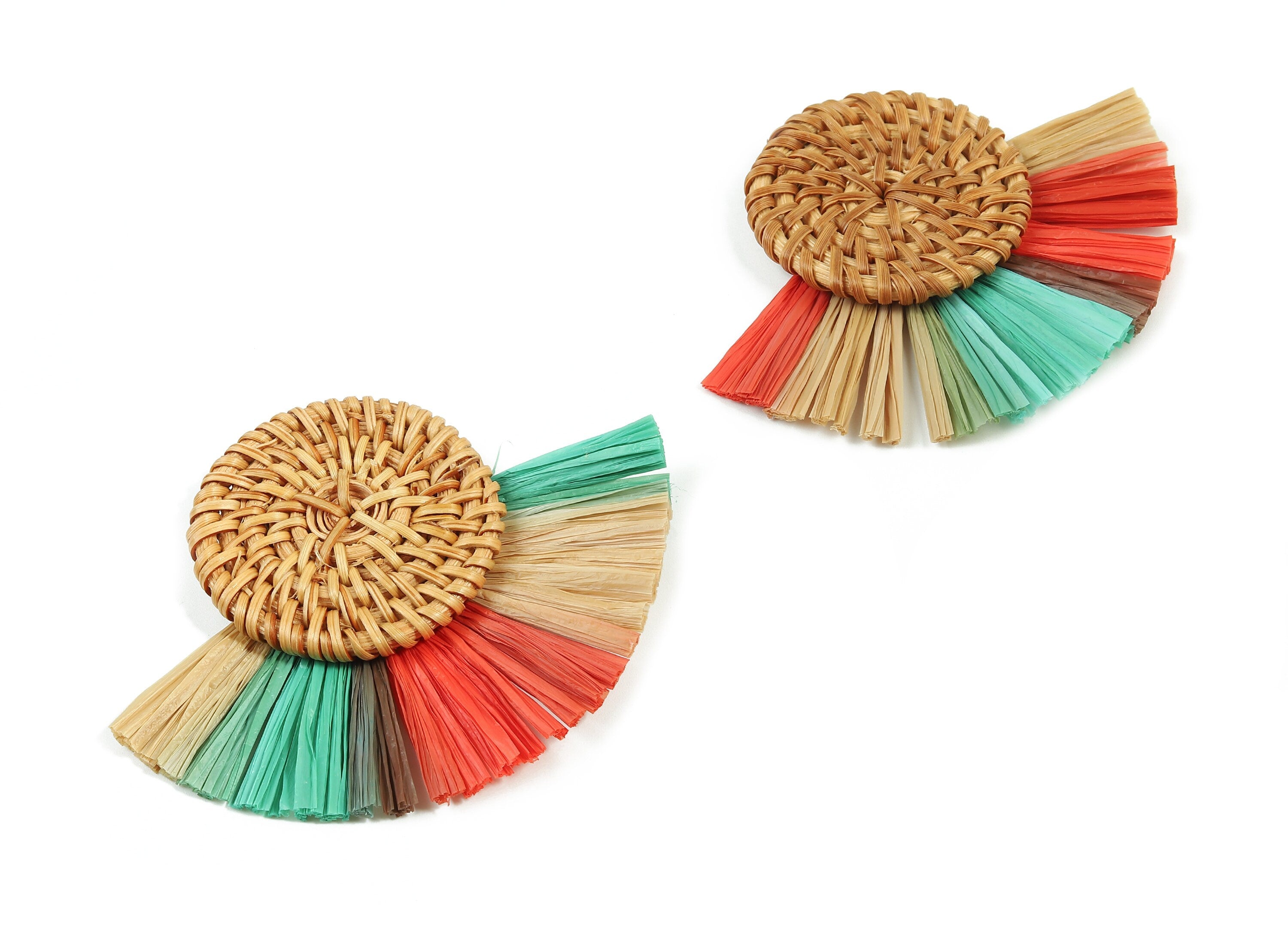 Rattan Raffia Tassel Round Charms - Circle Earrings with Fan Tassels - Handmade Rattan - Woven Earrings - 82.9x60.58x6.72mm - RT1339 - DOMEDBAZAAR