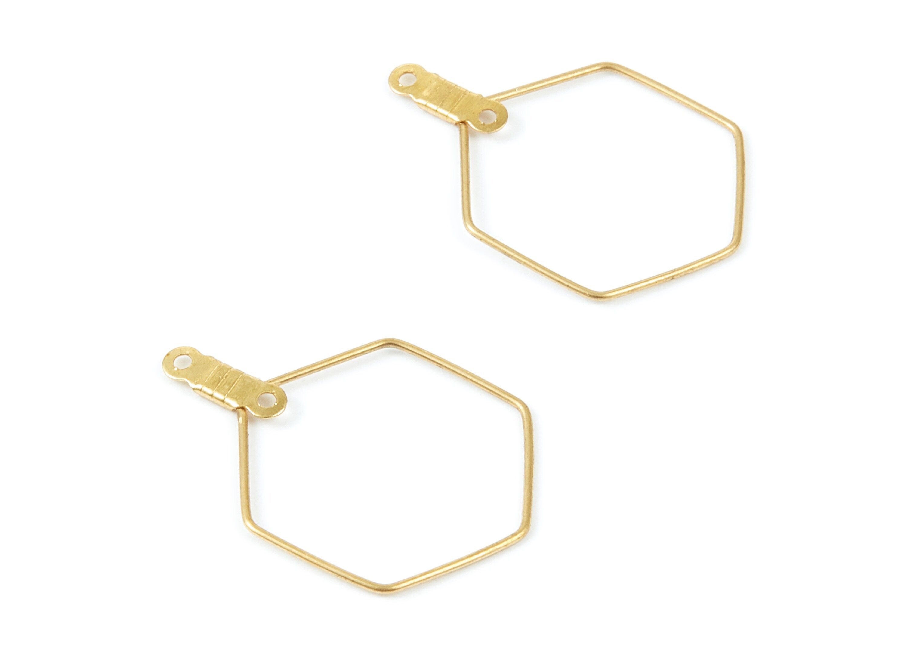 Raw Brass Earring Hoops - Hexagon Shaped Ear Wire - Geometric Earring Findings - Jewelry Supplies - 30x20x0,7mm - PP1514 - DOMEDBAZAAR