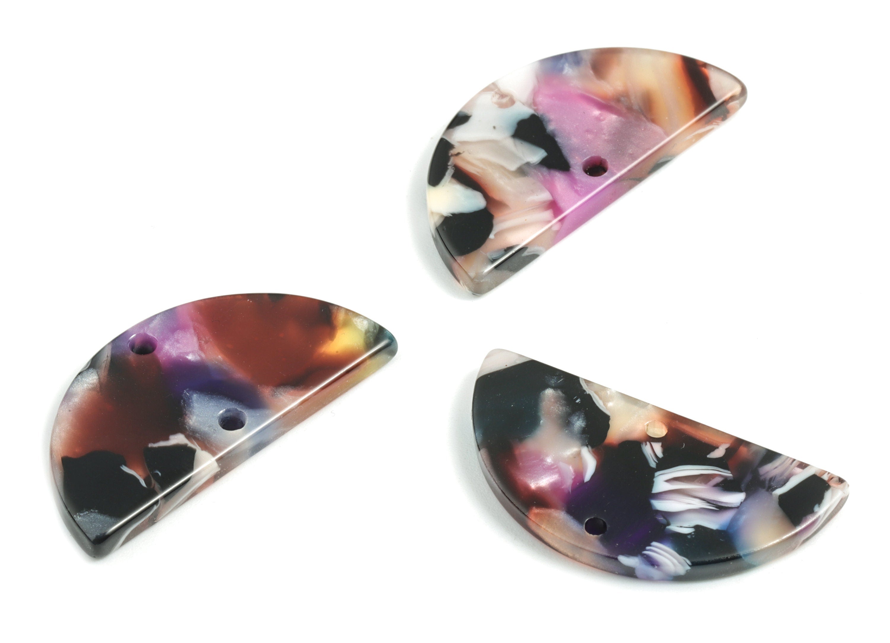 Acetate Semicircle Connectors Charms - 2 Holes - Semicircle Earrings - Earring Findings - Color Code: A11 - 30x15x2.5mm - AC1061-A11 - DOMEDBAZAAR