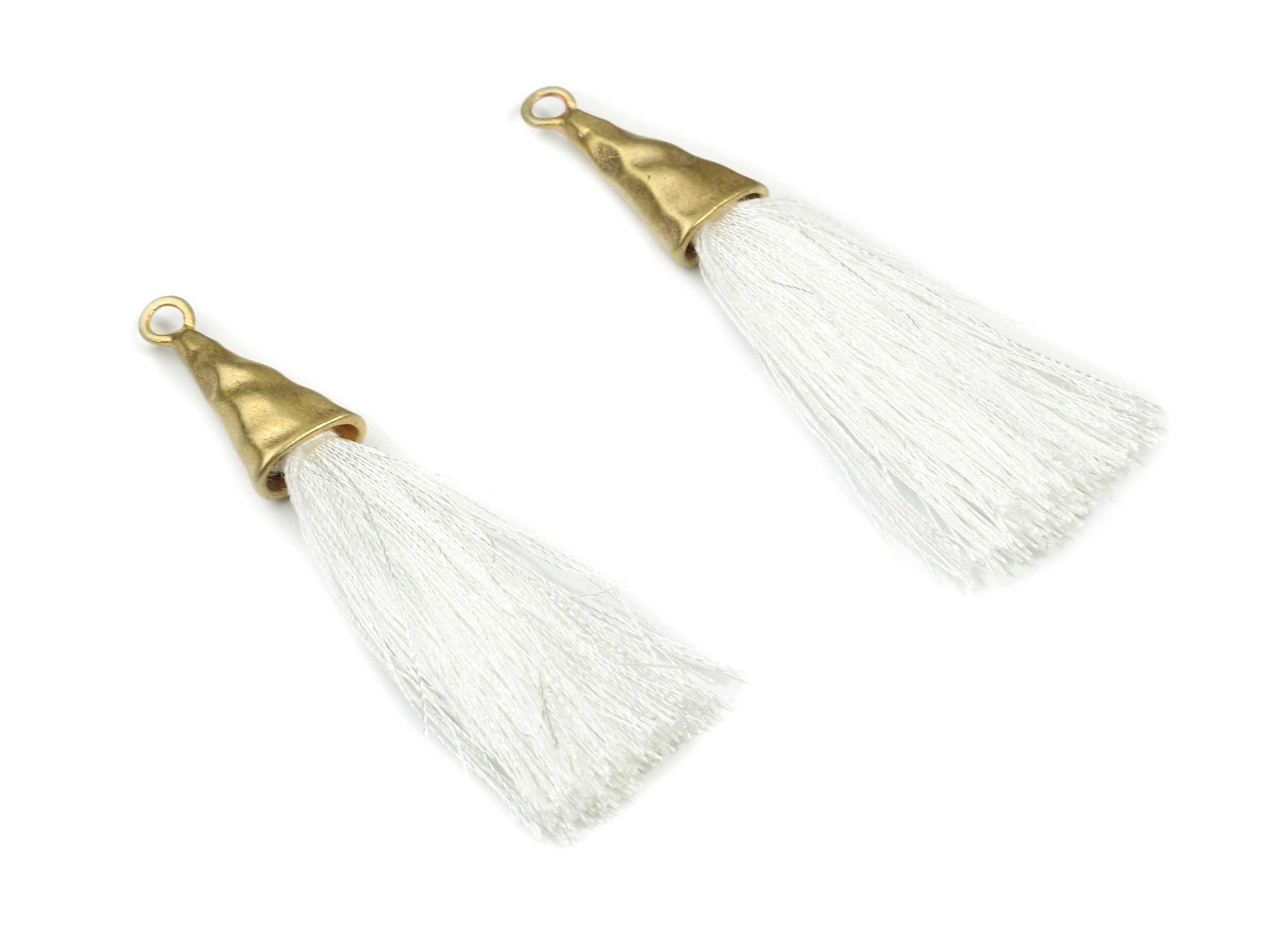 Tassel Earring - Puffy Tassel Earring With Raw Brass Cap - Tassel Findings - Boho Charms - Jewelry Supplies - 62.19x35.48x5.62mm - TS1136F - DOMEDBAZAAR