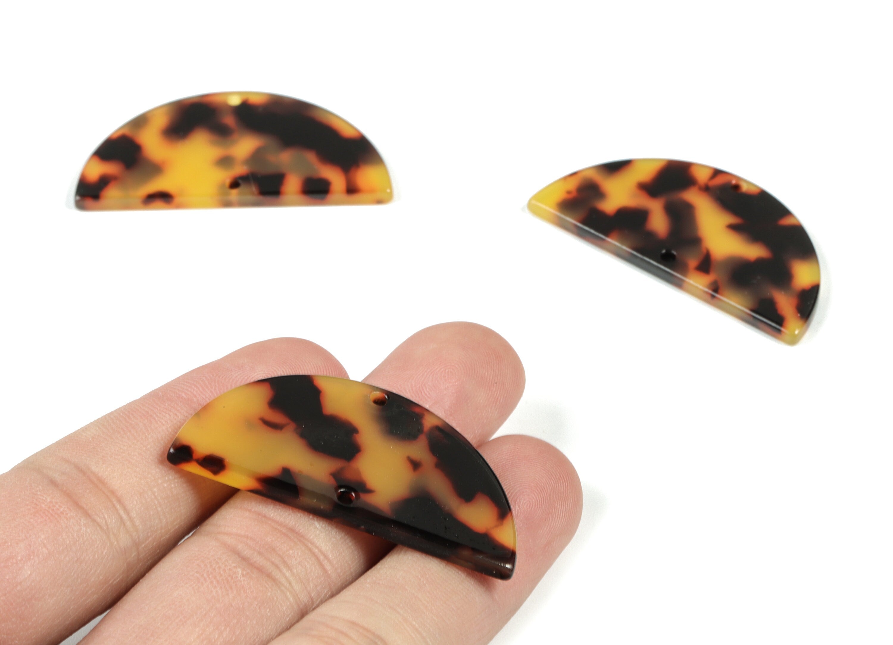 Acetate Semicircle Connectors - Tortoise Shell Earring - Half Moon Charms - 2 Holes - Color Code:A01 - 43.09x21.54x2.5mm - AC1800-A01 - DOMEDBAZAAR