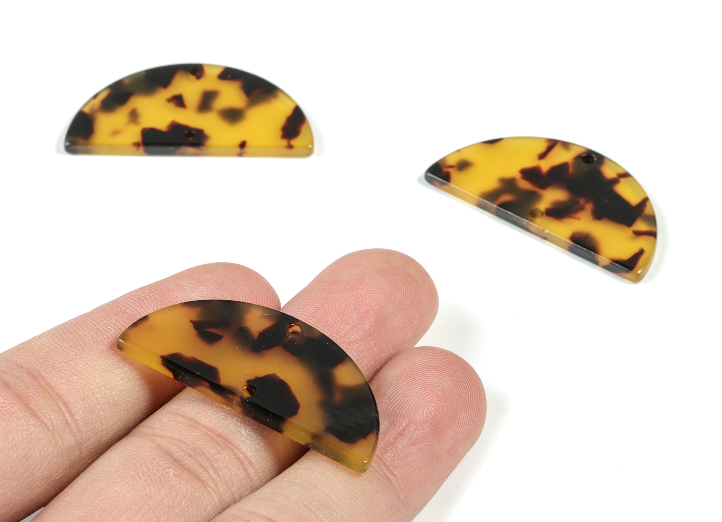 Acetate Semicircle Connectors - 2 Holes Half Moon Tortoise Shell Charms - Jewelry Supplies - Color Code: A02 - 37.2x18.55x2.4mm - AC1794-A02 - DOMEDBAZAAR