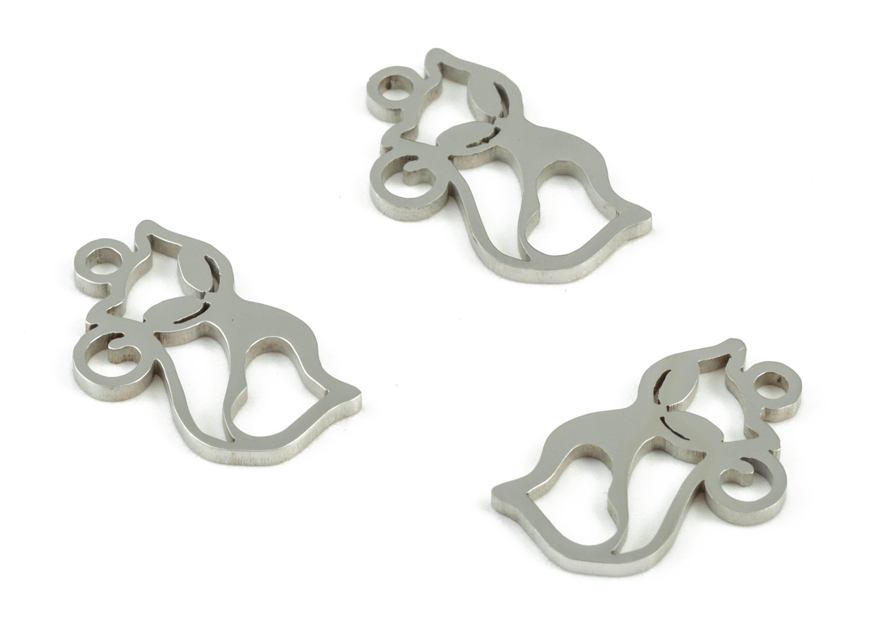 Stainless Steel Cat Charms - Cat Earrings and Pendant - Bracelet Pendant - Jewelry Supplies - 14.65x9.2x0.95mm - SS1057 - DOMEDBAZAAR
