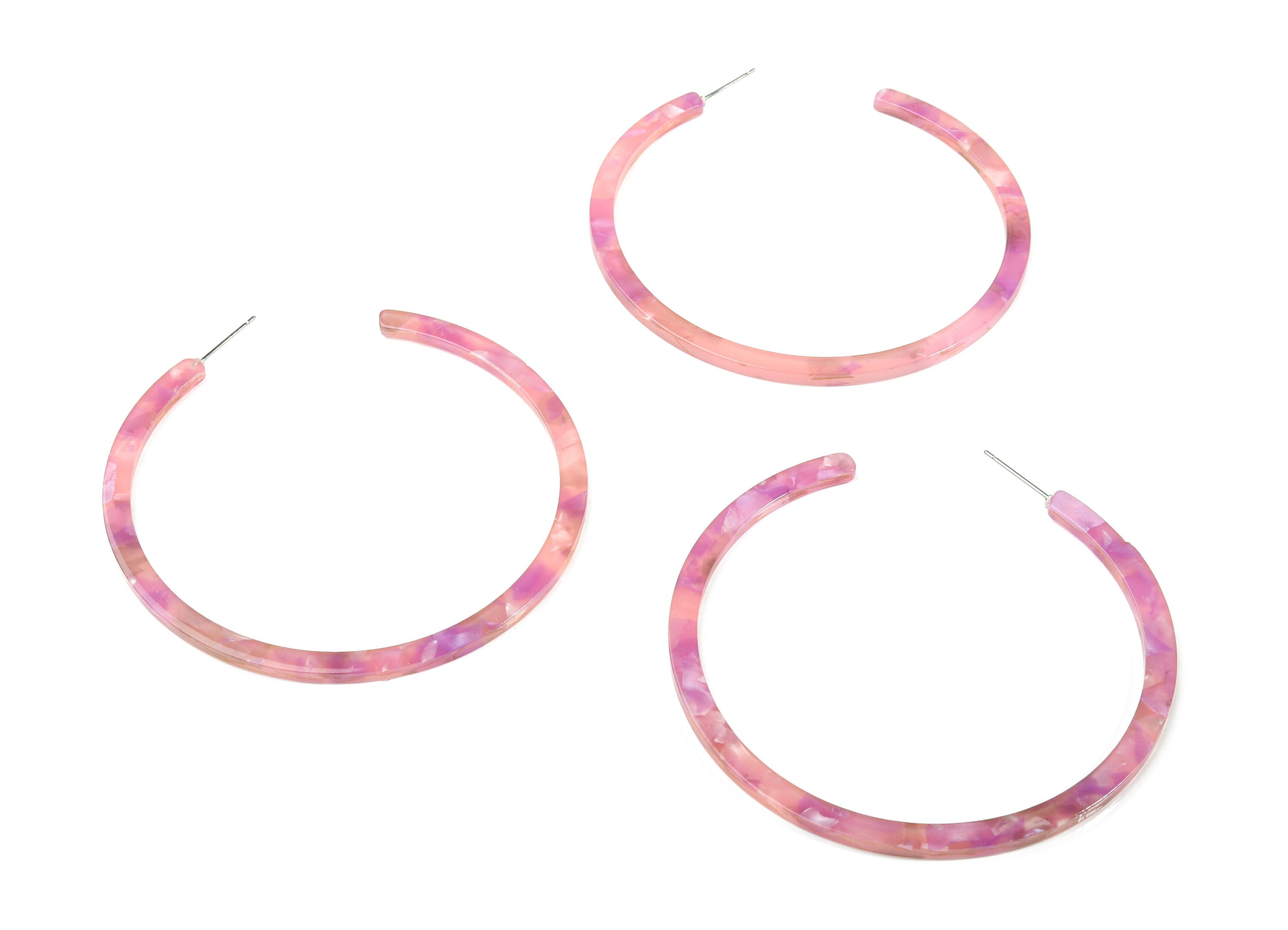 Open Hoop Earrings Stud - 2.5 inch Hoop Earring - Acetate Round Earring Post - Color Code: A433 - 66x4x3mm - AC1307-A433 - DOMEDBAZAAR