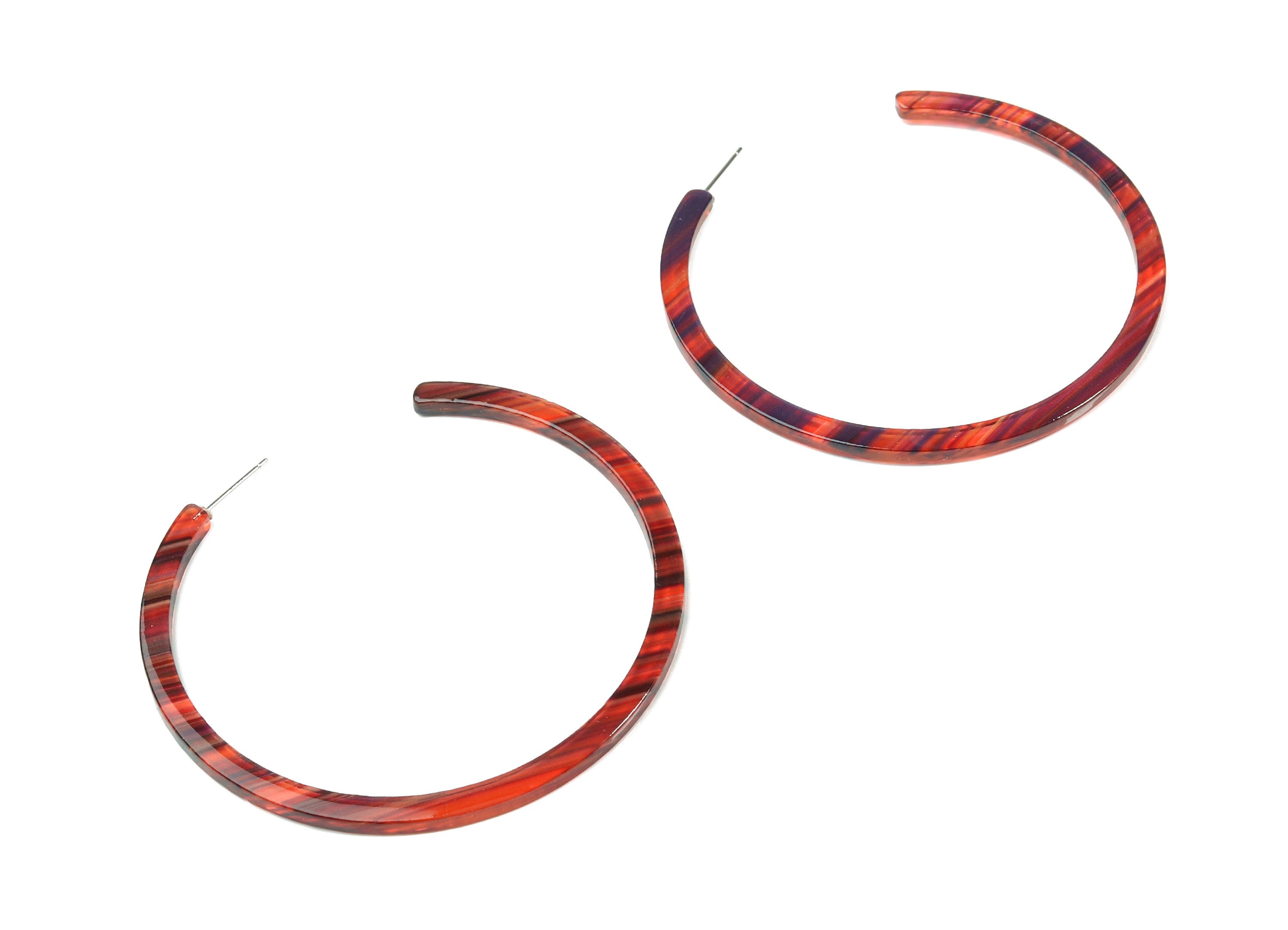 Open Hoop Earrings Stud - 2.5 inch Hoop Earring - Acetate Round Earring Post - Color Code: A431 - 66x4x3mm - AC1307-A431 - DOMEDBAZAAR