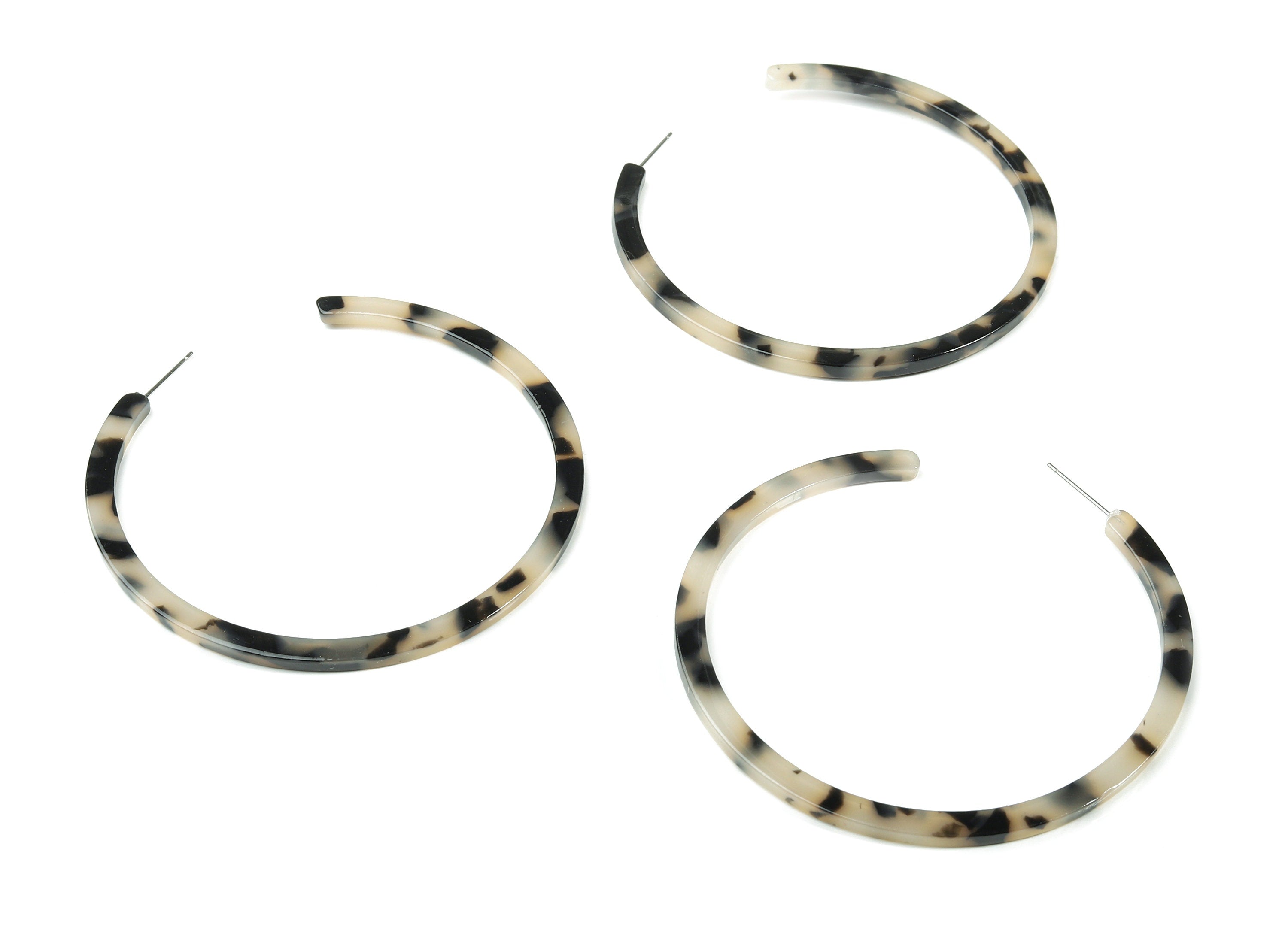 Open Hoop Earring Stud - 2.5 inch Hoop Earring - Blonde Tortoise Shell Acetate Round Earring Post - Color Code: A430 - 66x4x3mm- AC1307-A430 - DOMEDBAZAAR