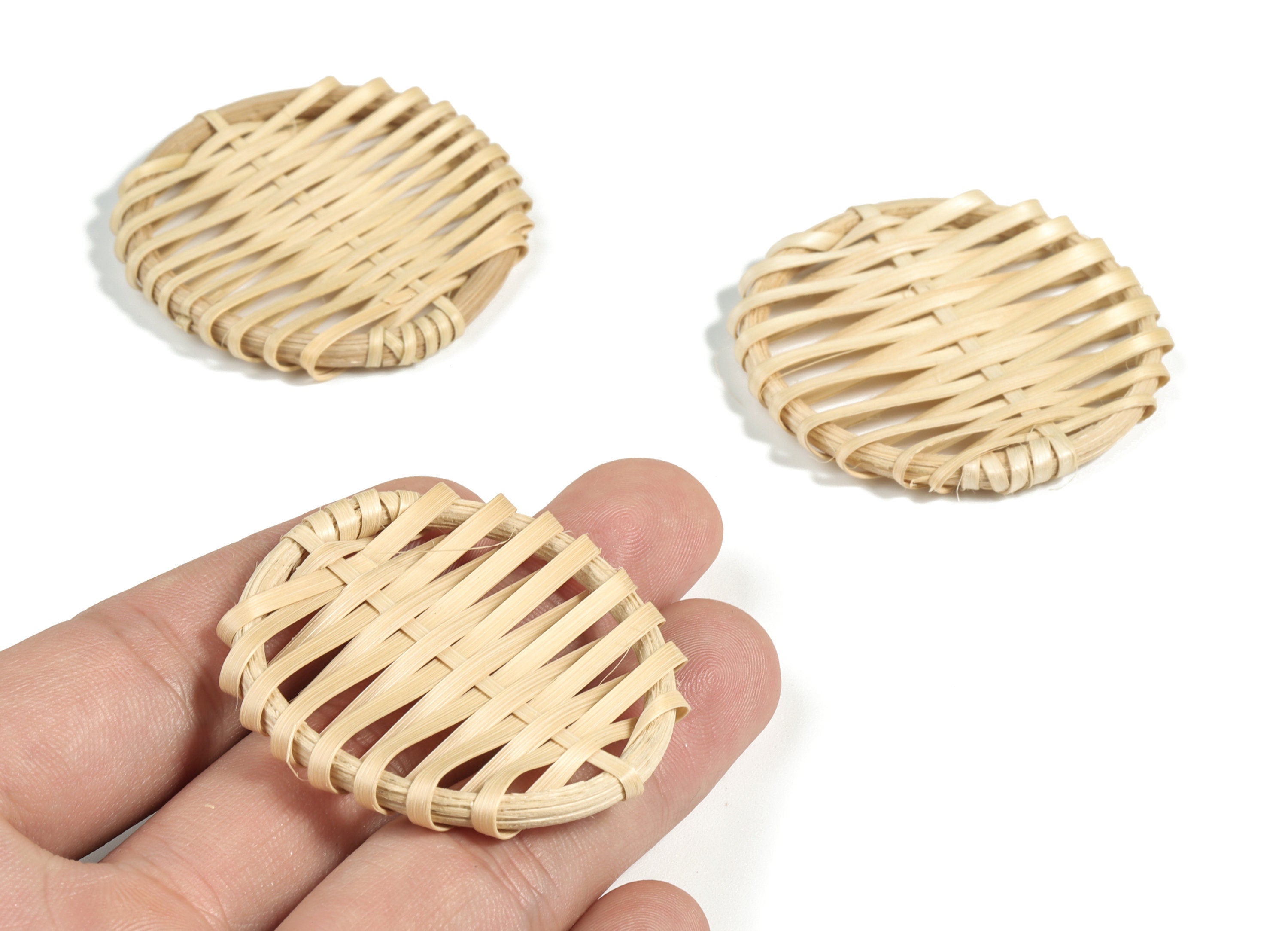 Handwoven Rattan Earrings - Circle Shape Rattan Pendant - Wooden Straw Earring - Jewelry Handmade - 47x47x4.4mm - RT1168 - DOMEDBAZAAR