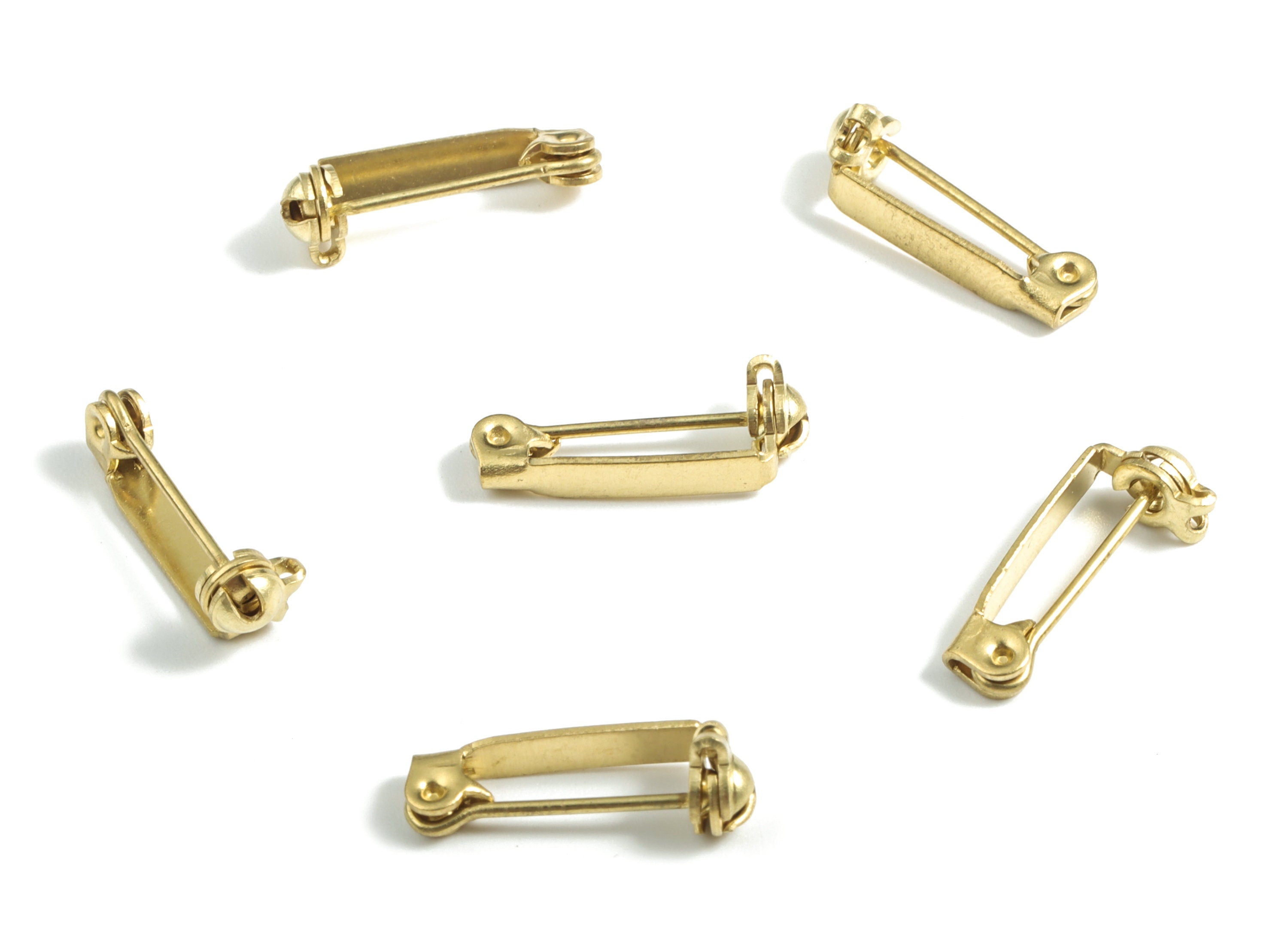 Brass Brooch Pins - Raw Brass Pins With 2 Holes - Back Base Safety Pin - Jewelry Making - 17.56x5.85x3.15mm - PP2999 - DOMEDBAZAAR