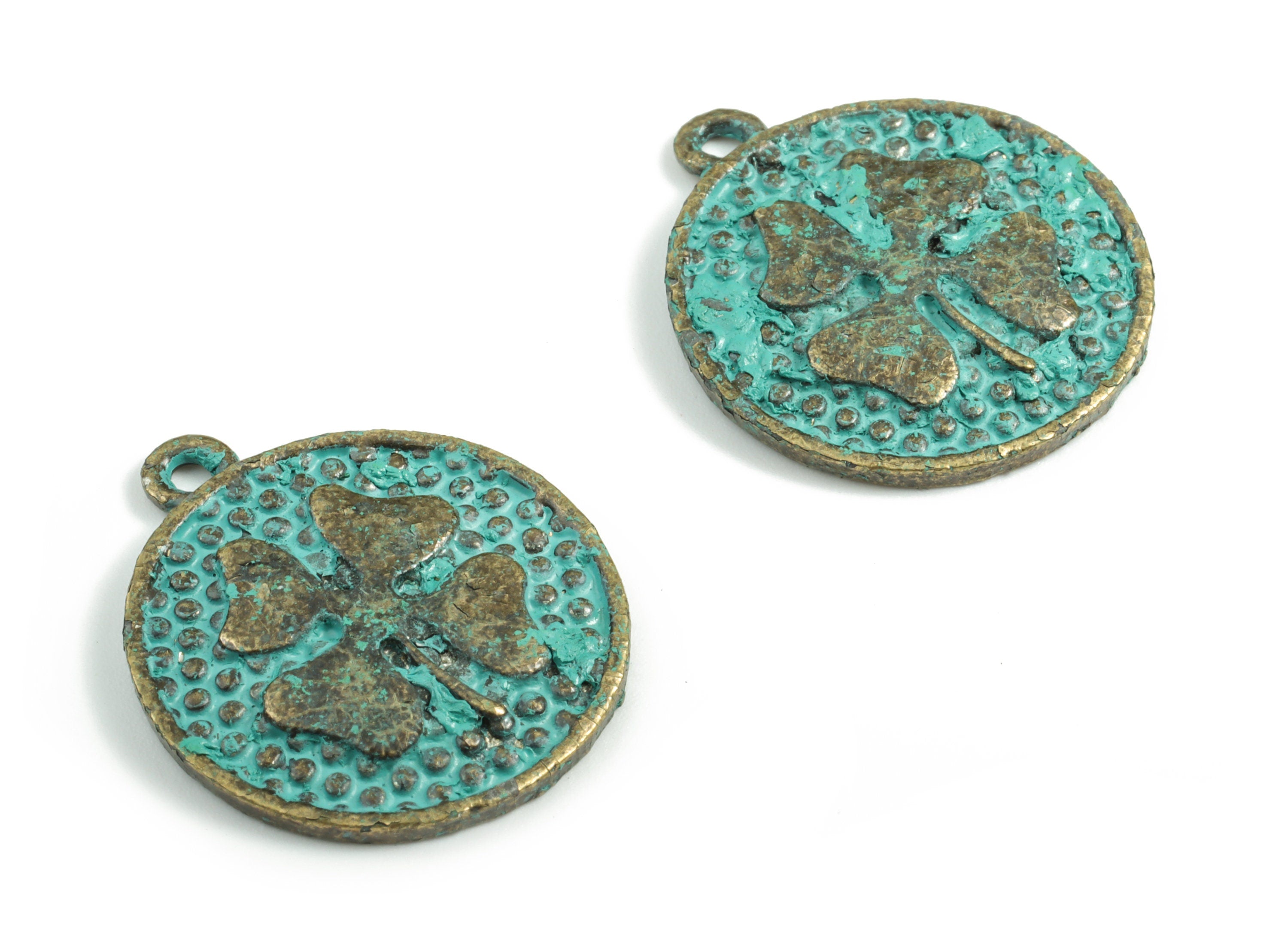 Faux Patina Pendant - Zamak Eskitme Yesil - Antique Bronze Tone Necklace - Zinc Alloy Beads - Jewelry Supplies - 24x24x2.3mm - ZZ1063 - DOMEDBAZAAR