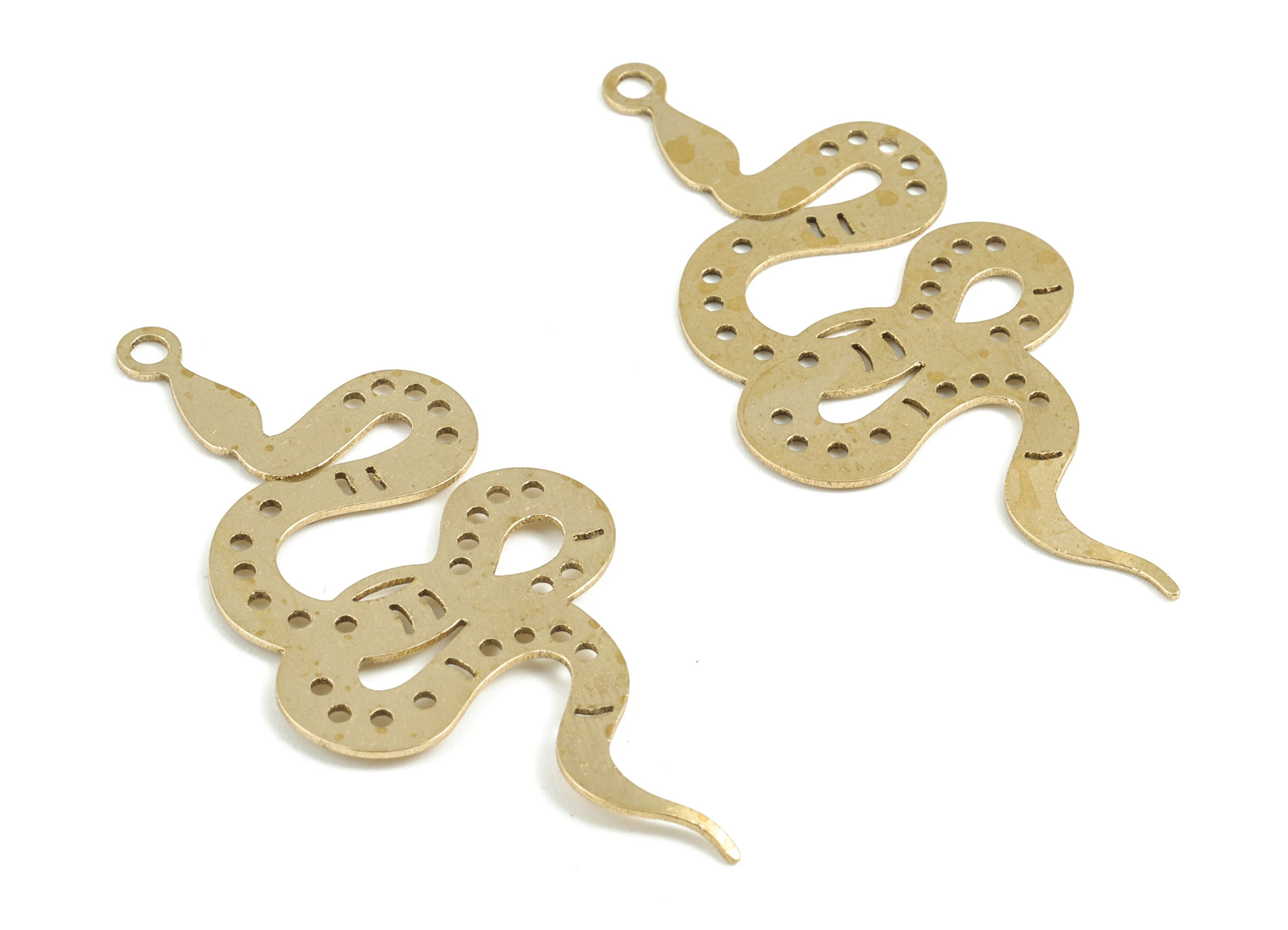 RAW Brass Snake Charm - Snake Pendant - Snake Earring - Jewelry Making Supplies Snake - Jewelry Gift for Snake Lovers - 51x23x0.6mm - PP3631 - DOMEDBAZAAR