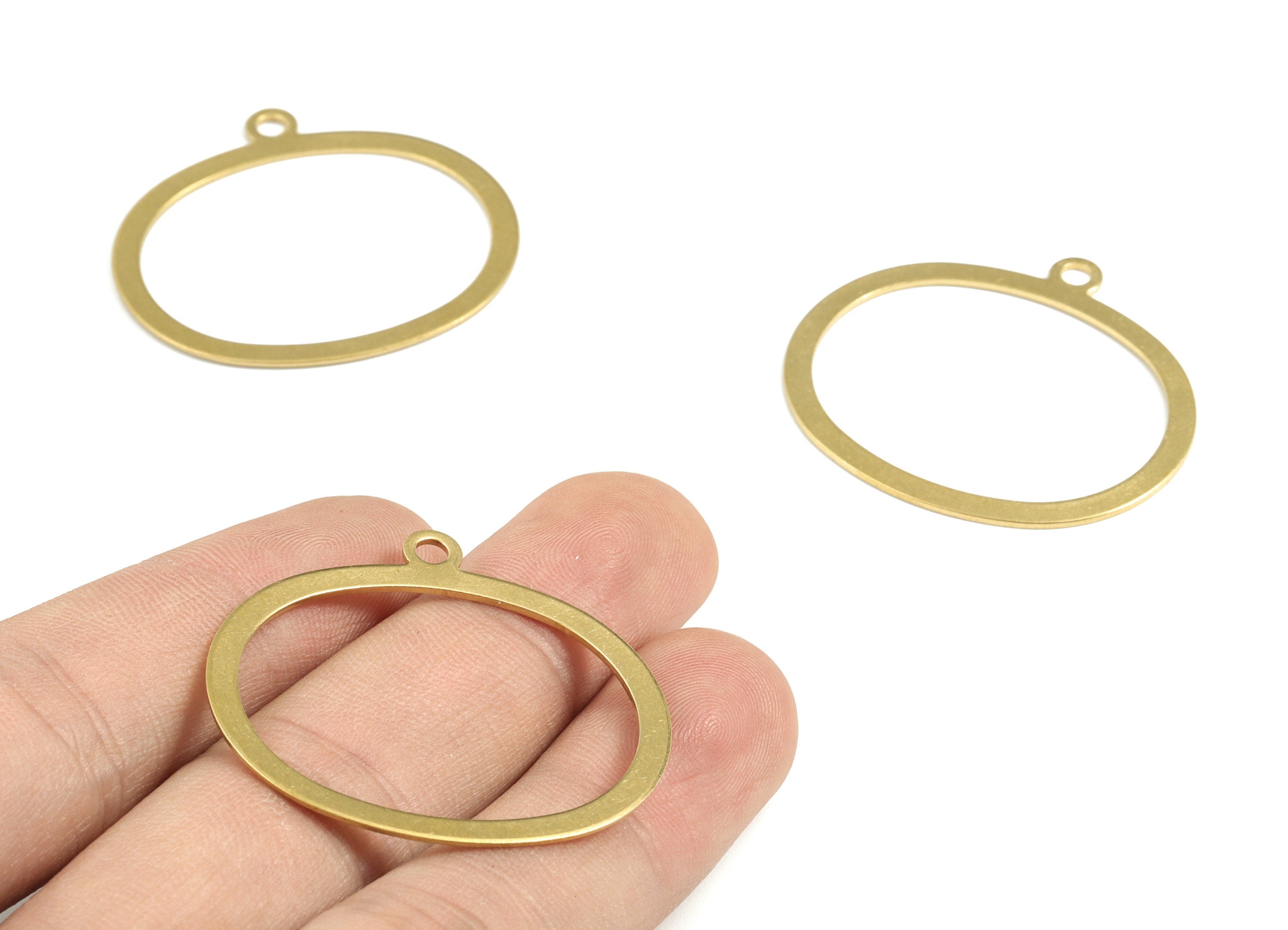 Brass Oval Earring Charms - Raw Brass Oval Pendant - Earring Findings - Jewelry Supplies - 37.55x35.01x0.76mm - PP3684 - DOMEDBAZAAR