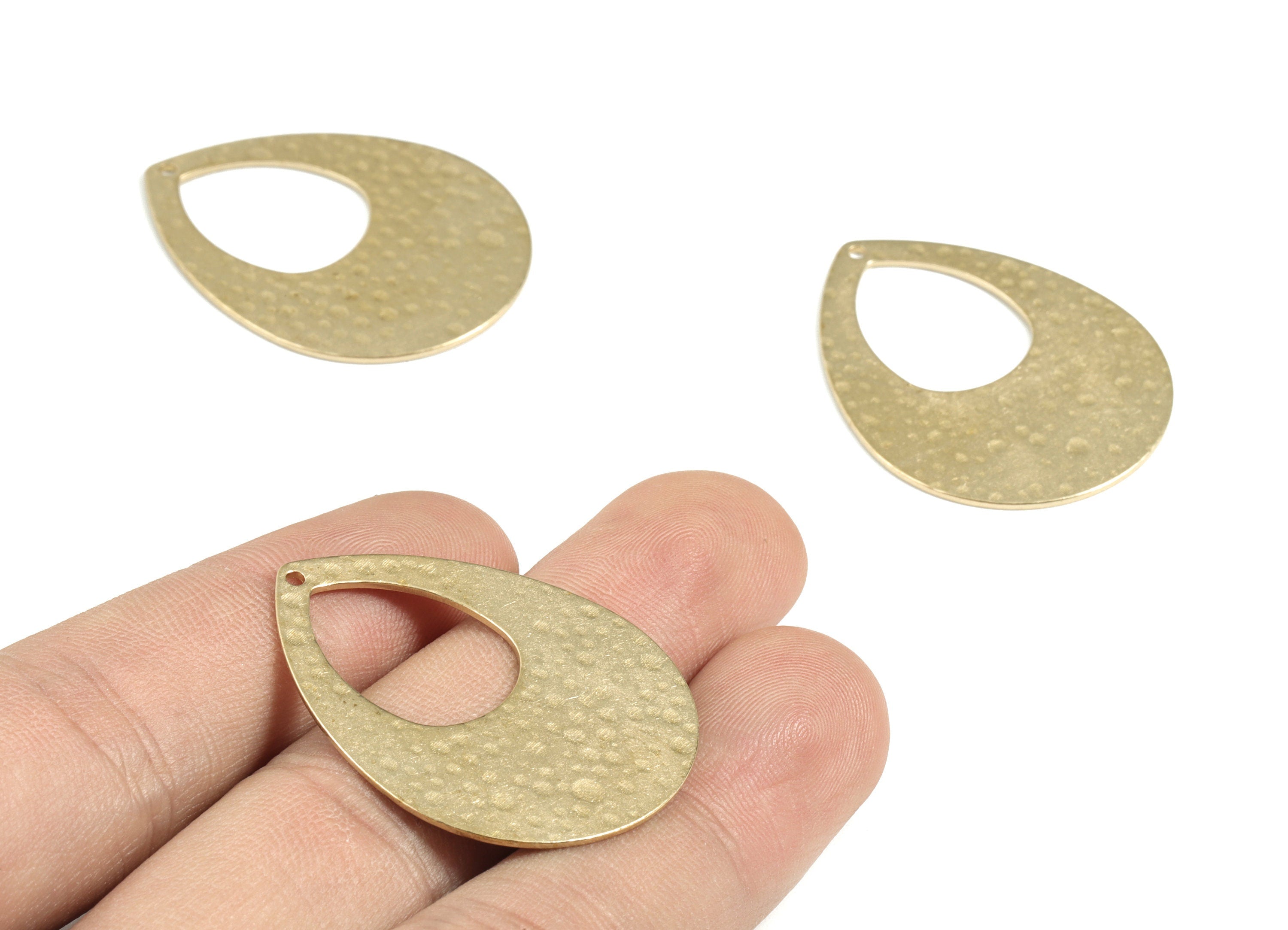 Brass Hammered Drop Earring Charms - Raw Brass Drop Pendant - Earring Findings - Jewelry Supplies - 36.23x28.1x0.85mm - PP3674 - DOMEDBAZAAR