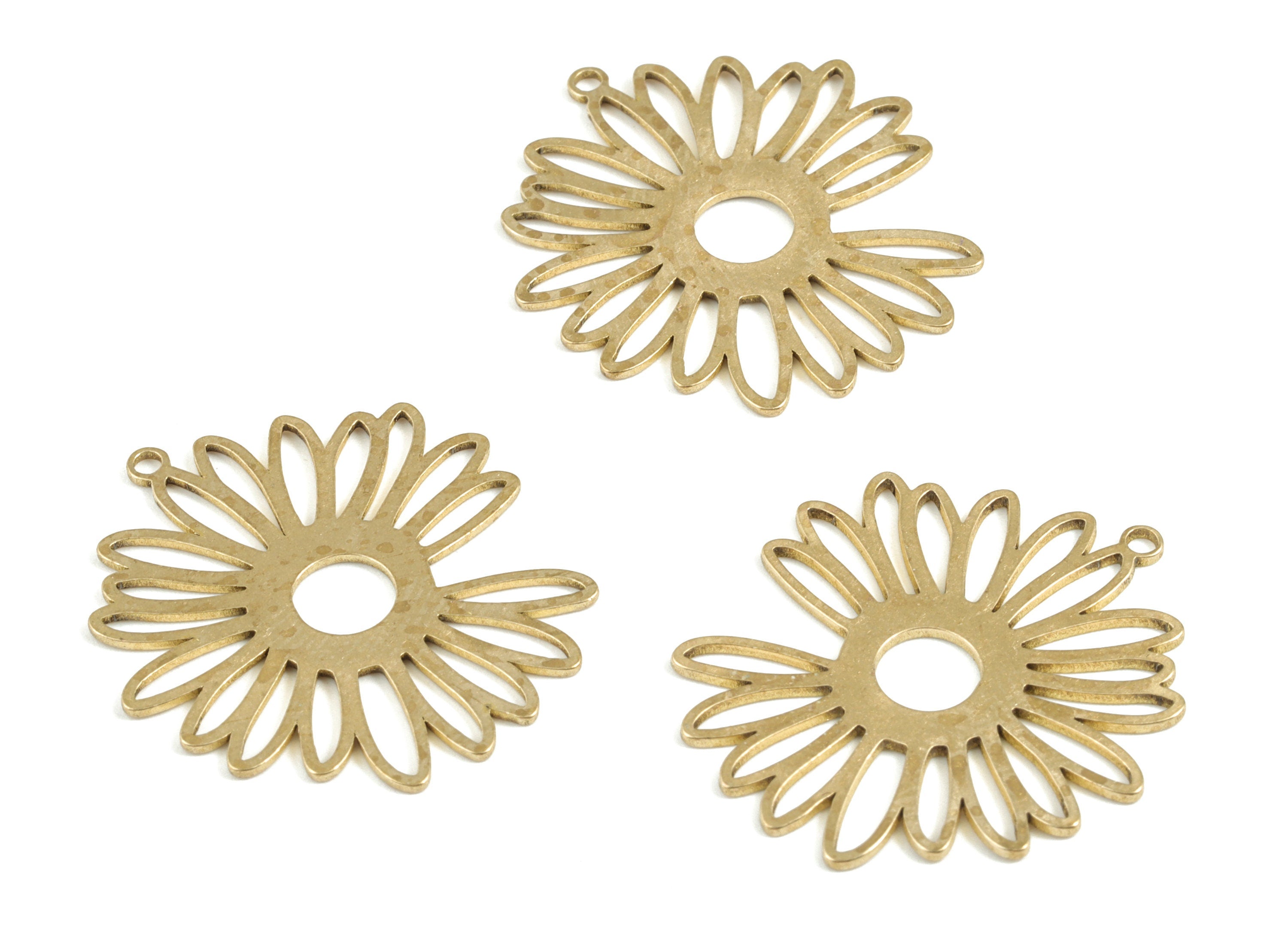 Brass Filigree Flower Earring Charms - Raw Brass Flower Pendant - Earring Findings - Jewelry Supplies - 29.88x27.77x0.76mm - PP3703 - DOMEDBAZAAR