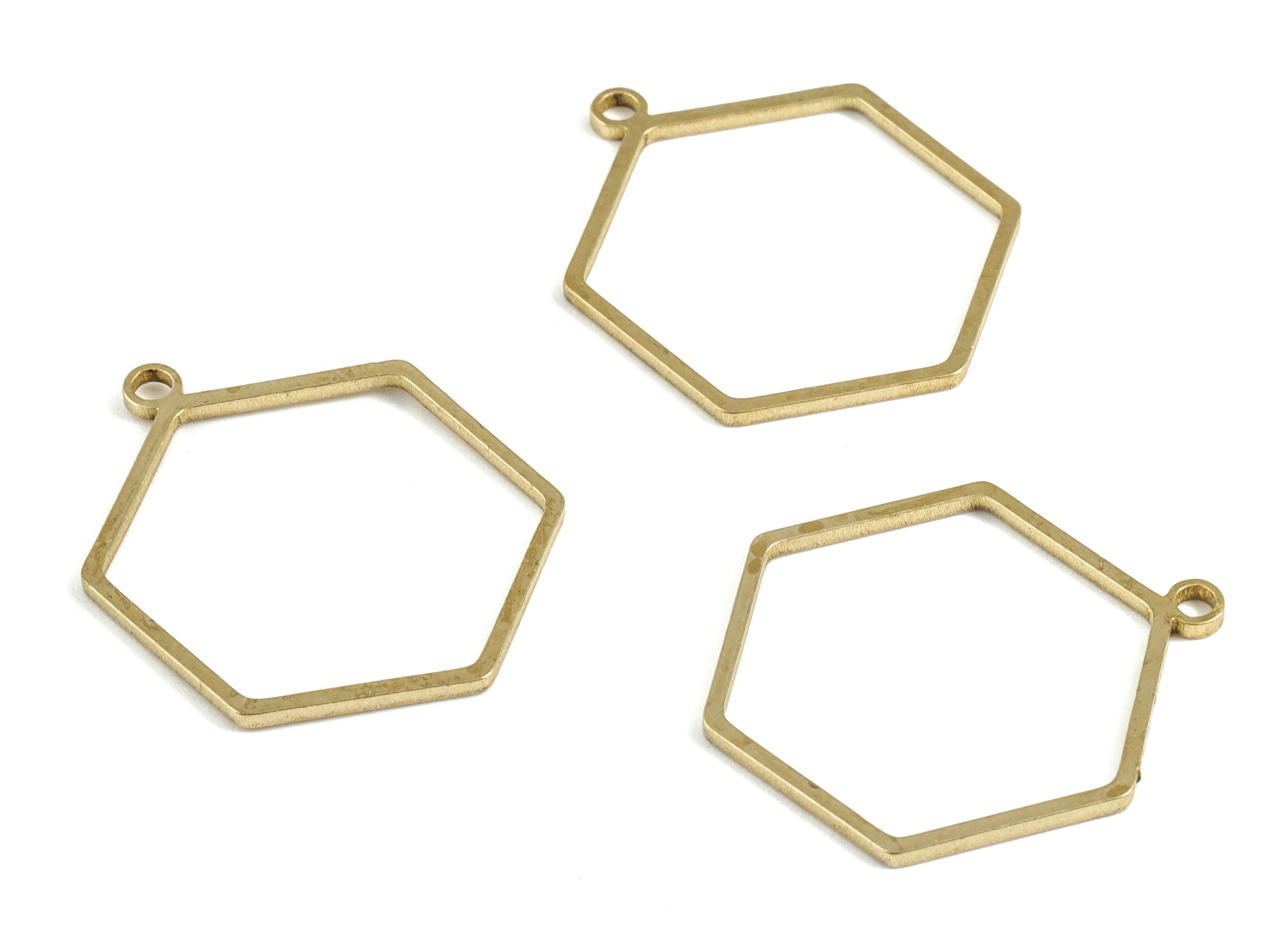 Brass Hexagon Earring Charms - Raw Brass Hexagon Pendant - Earring Findings - Jewelry Supplies - 27.89x22.17x1.15mm - PP3696 - DOMEDBAZAAR