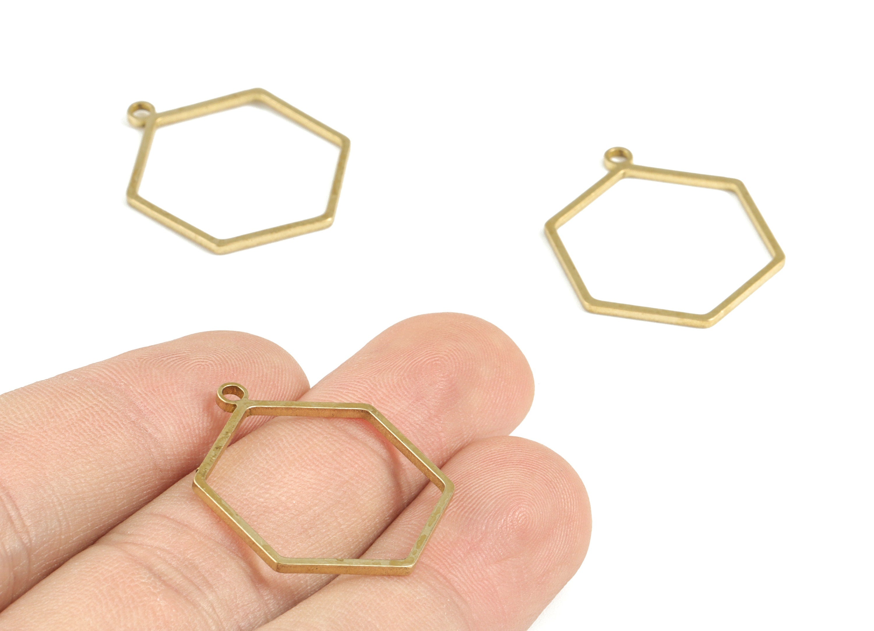 Brass Hexagon Earring Charms - Raw Brass Hexagon Pendant - Earring Findings - Jewelry Supplies - 27.89x22.17x1.15mm - PP3696 - DOMEDBAZAAR