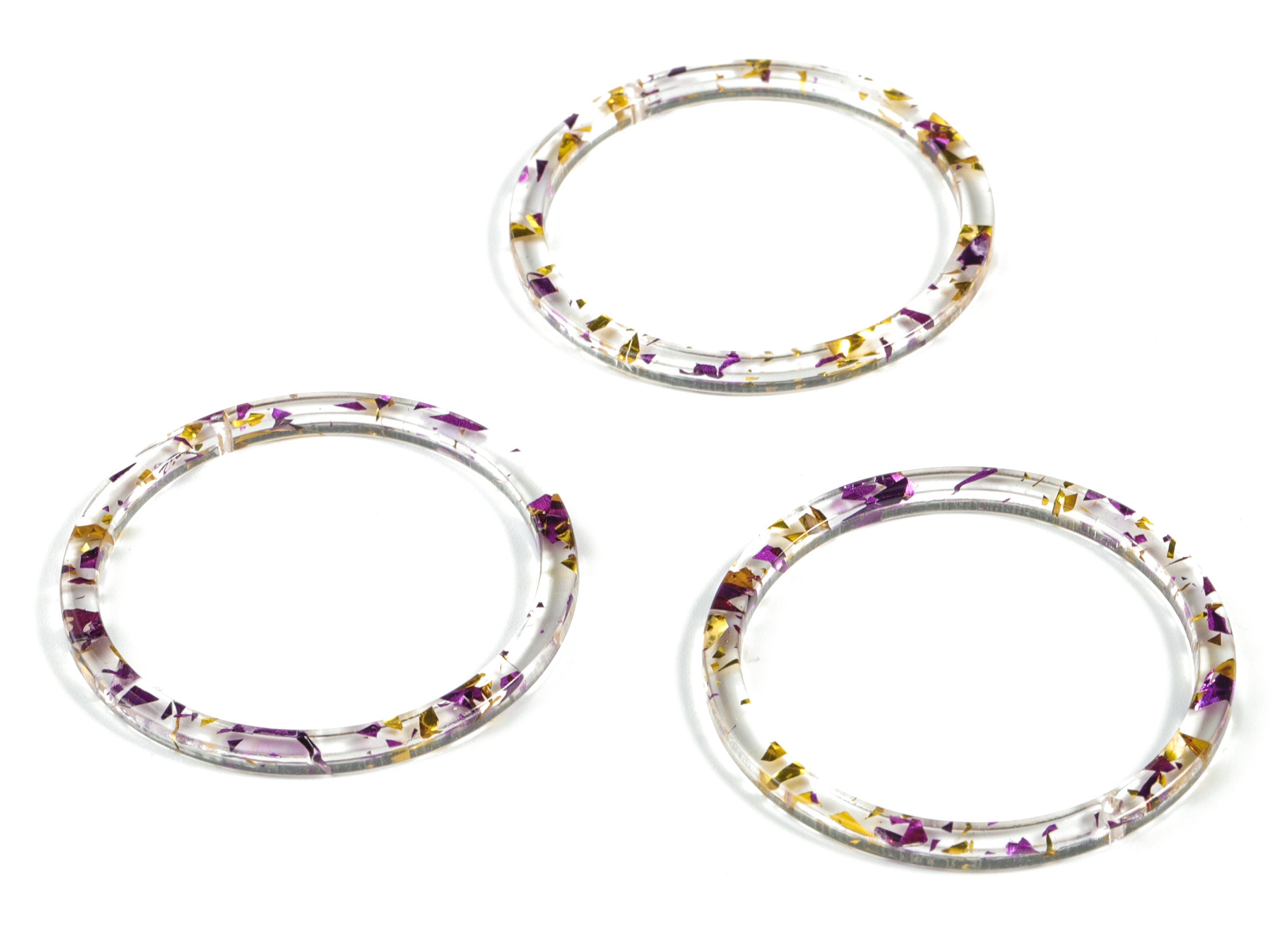 Acrylic Earring Hoop - Circle Earrings Charms and Pendant - Purple & Gold Confetti - Color Code: A388 - 44.59x44.59x2.08mm - AC1126-A388 - DOMEDBAZAAR