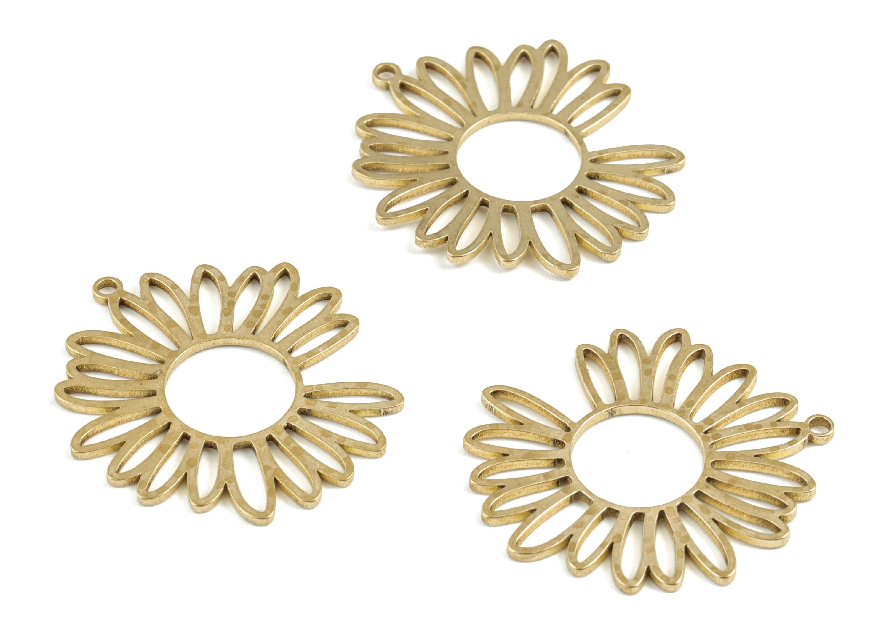 Brass Flower Earring Charms - Raw Brass Flower Pendant - Earring Findings - DIY Jewelry Making Supplies - 29.82x26.59x1.02mm - PP3750 - DOMEDBAZAAR