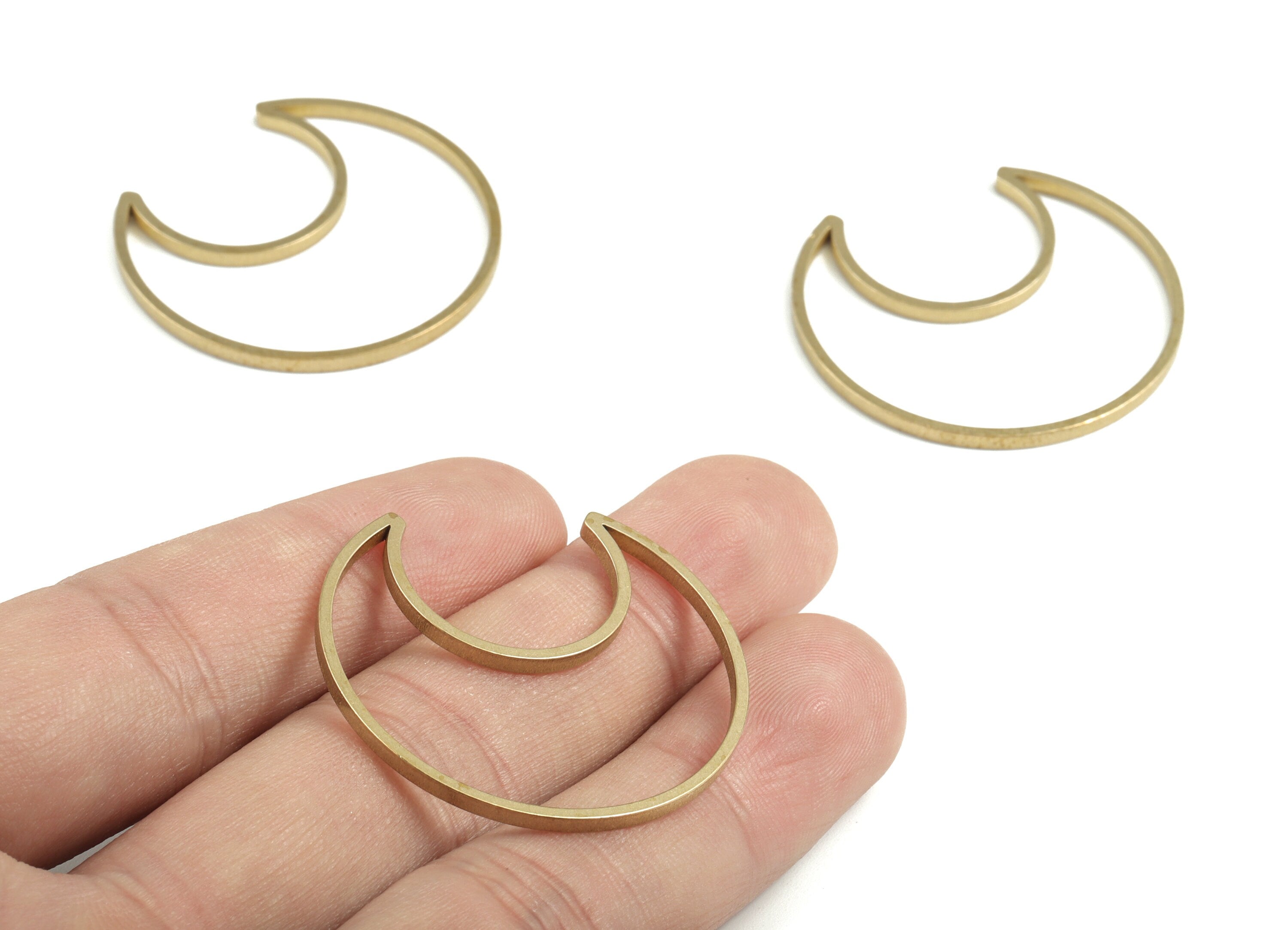 Brass Hollow Crescent Moon Pendant Charm – Raw Brass Geometric Moon Earring – Earring Finding – Jewelry Crafts - 35.98x33.67x1.72mm - PP3754 - DOMEDBAZAAR