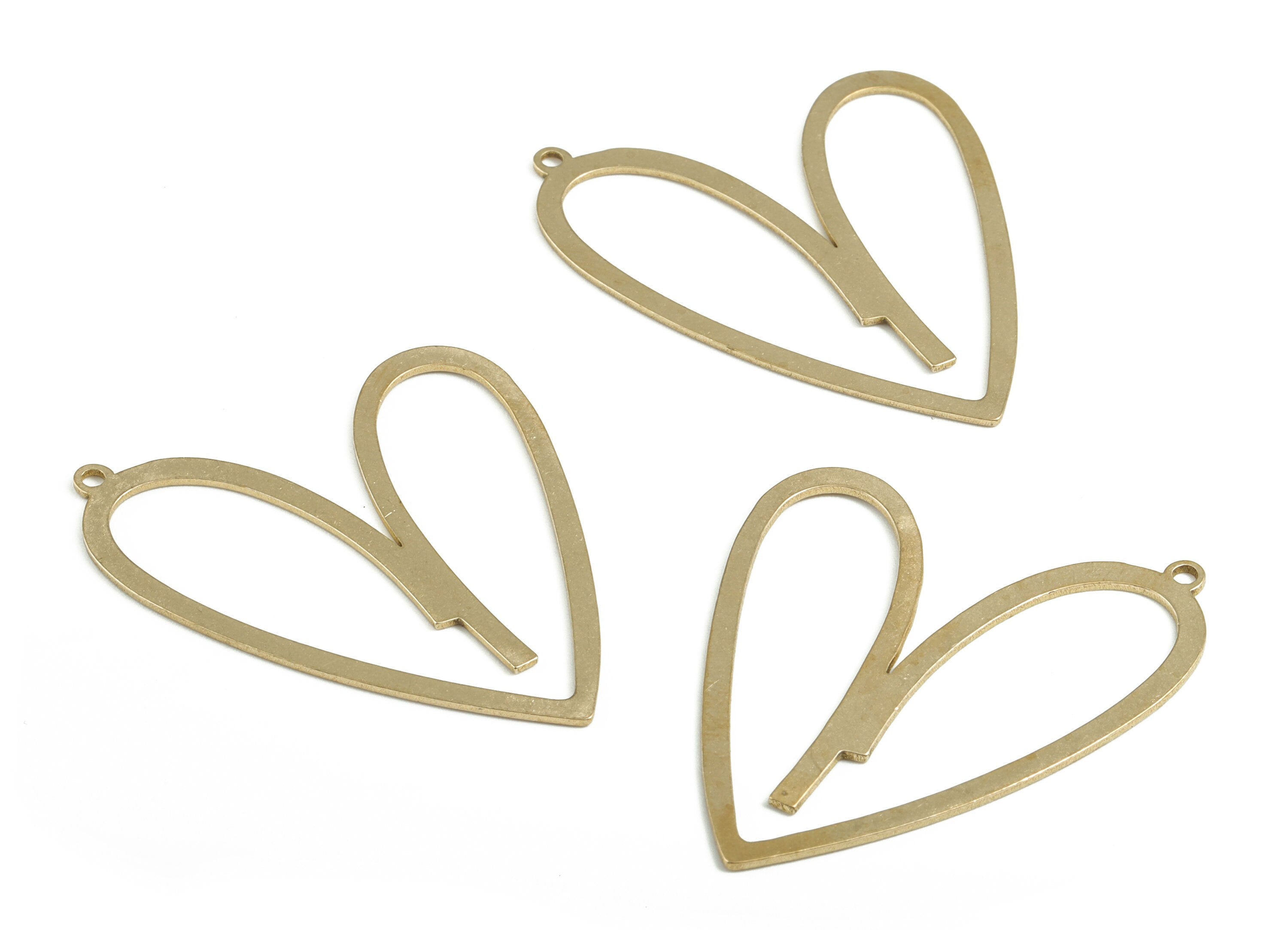 Brass Hollow Heart Earring Charms - Raw Brass Heart Pendant - Earring Findings - Jewelry Supplies - 43x33.9x0.71mm - PP3714 - DOMEDBAZAAR