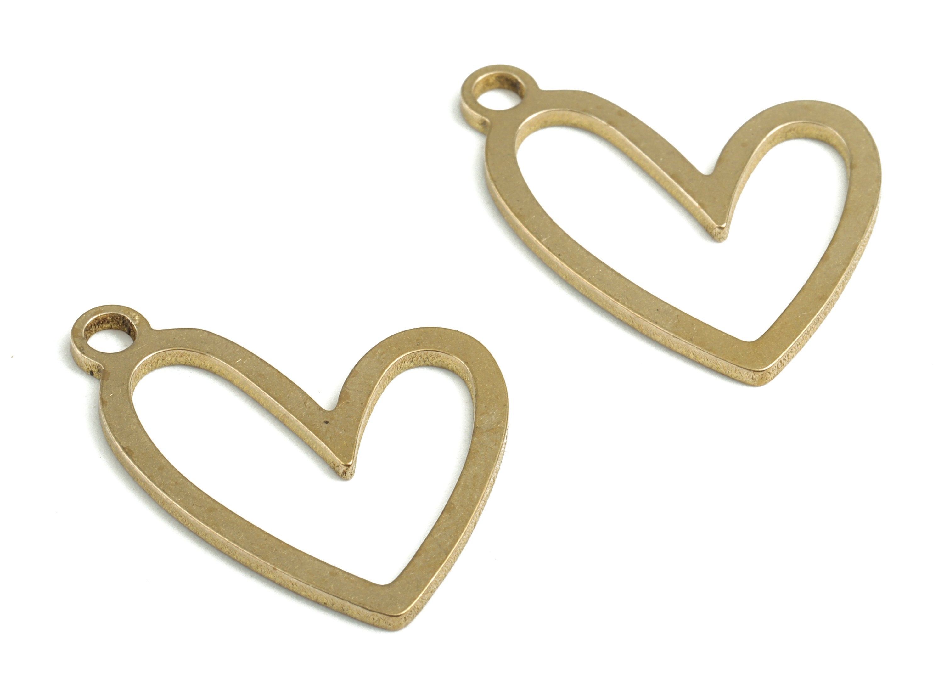 Brass Heart Earring Charms - Raw Brass Heart Pendant - Earring Findings - Jewelry Supplies - 26.13x21.08x1.12mm - PP3719 - DOMEDBAZAAR