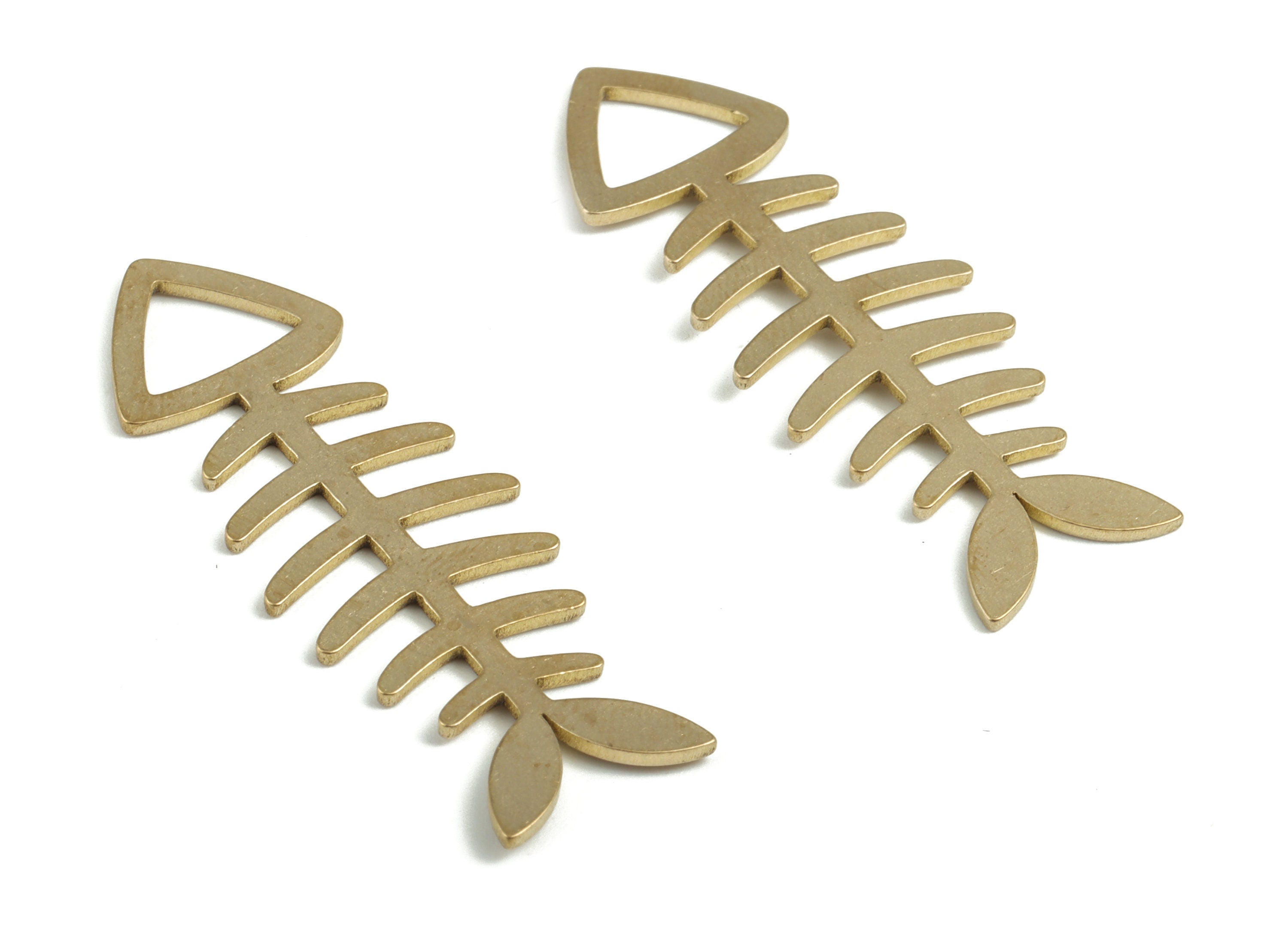 Brass Fish Skeleton Earring Charms - Raw Brass Fish Bone Pendant - Earring Findings - Jewelry Supplies - 41.58x14.74x0.89mm - PP3713 - DOMEDBAZAAR