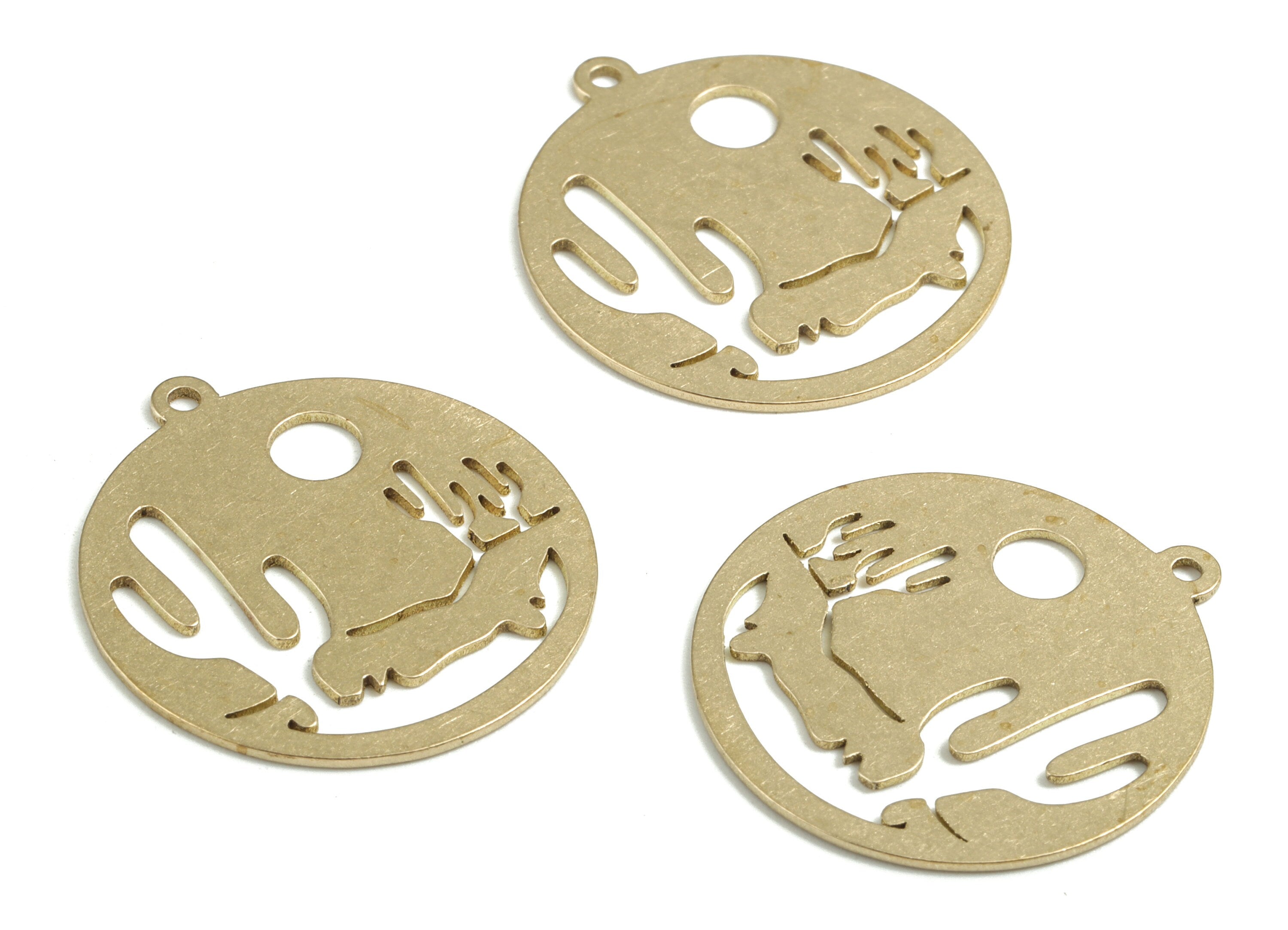 Brass Round Cactus Earring Charms - Raw Brass Circle Cactus Pendant - Earrings Finding - Jewelry Supplies - 27.21x24.92x0.68mm - PPM4067 - DOMEDBAZAAR