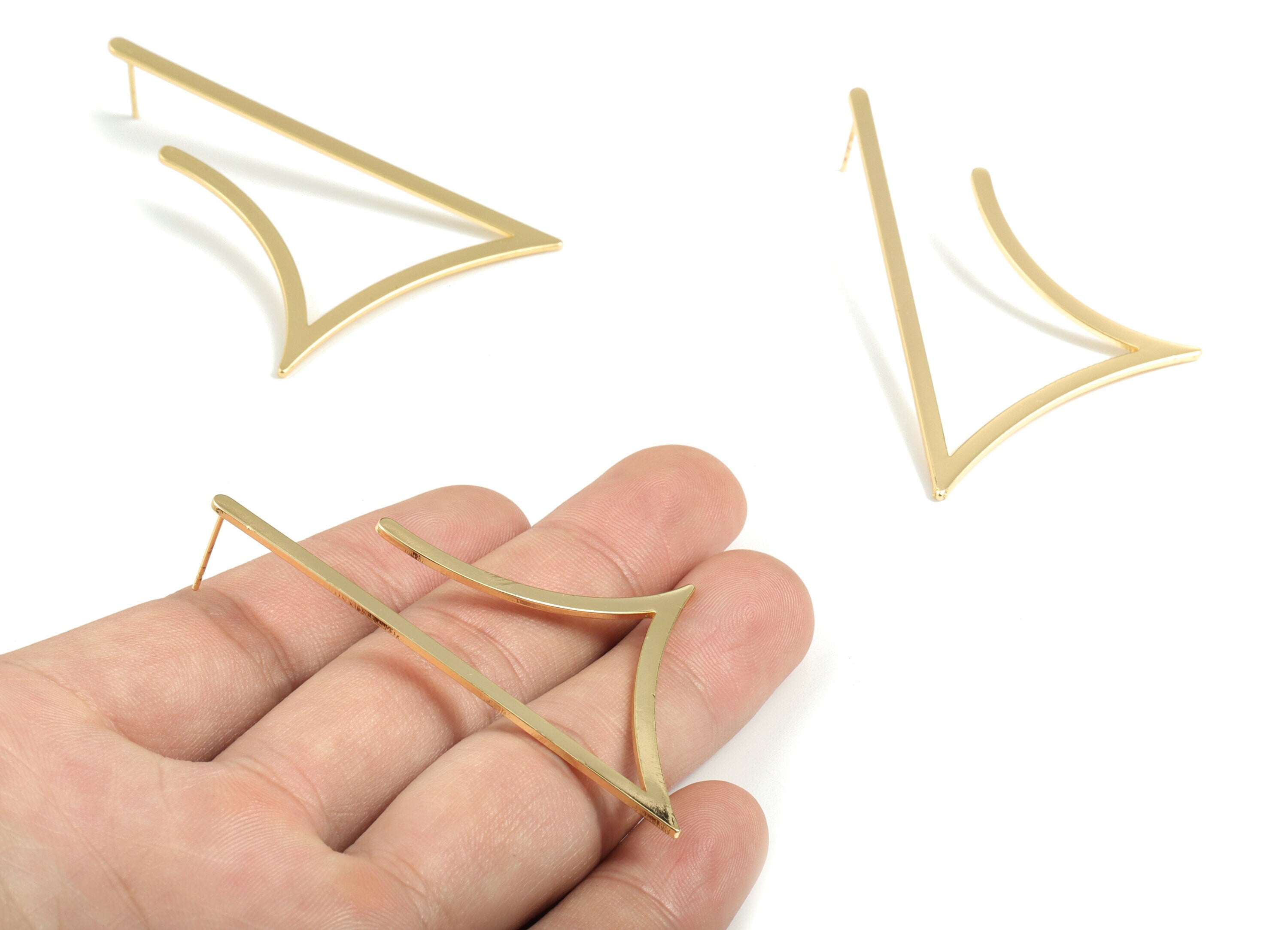 Brass Triangle Earring Post - Gold Triangle Earring Stud - 18K Real Gold Plated Brass - Jewelry Supplies - 63.3x42.1x0.99mm - RGP2606 - DOMEDBAZAAR