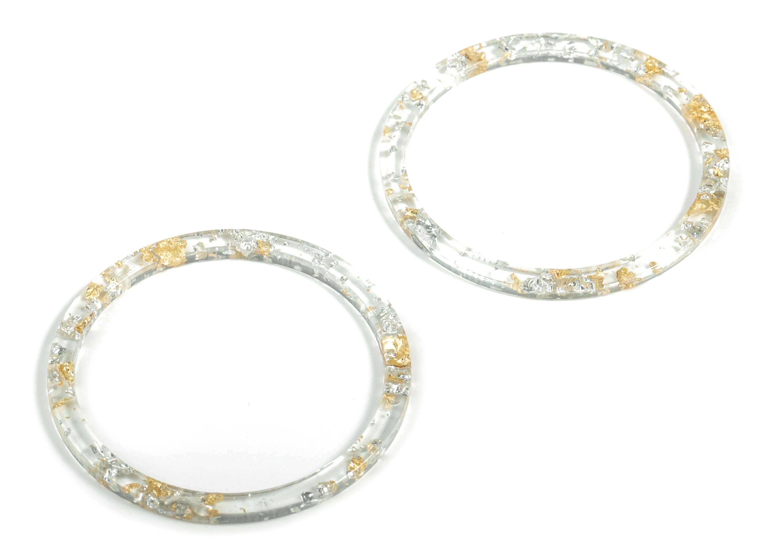 Acrylic Earring Hoop - Circle Earring Charms and Pendant - Gold Silver Foil & Confetti - Color Code: A501 - 44.59x44.59x2.08mm - AC1126-A501 - DOMEDBAZAAR