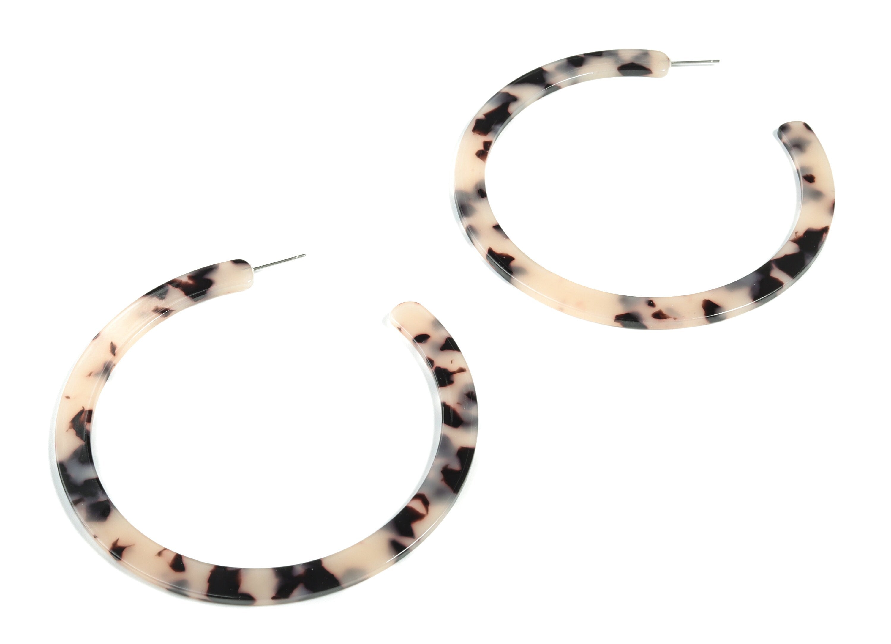 Open Hoop Earrings Stud - 3.3 inch Hoop Earring - Acetate Round Earring Post -Blonde Tortoise Shell -Color Code: A06 - 83x2.5mm - AC1838-A06 - DOMEDBAZAAR