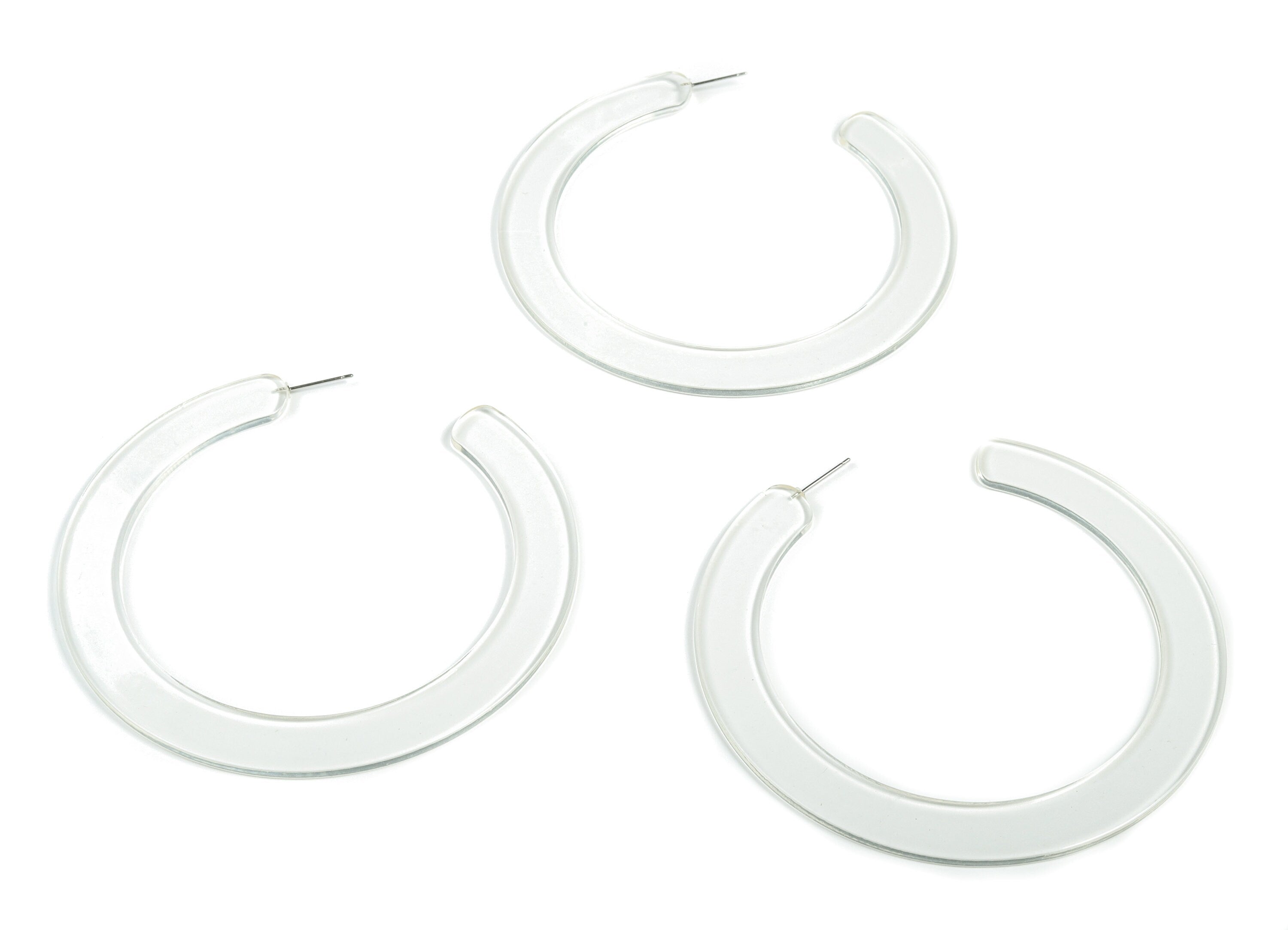 Open Hoop Earrings Stud - 3.3 inch Hoop Earring - Acetate  Transparent Round Earring Post - Color Code: A63 - 84.9x84.5x2.5mm - AC1831-A63 - DOMEDBAZAAR