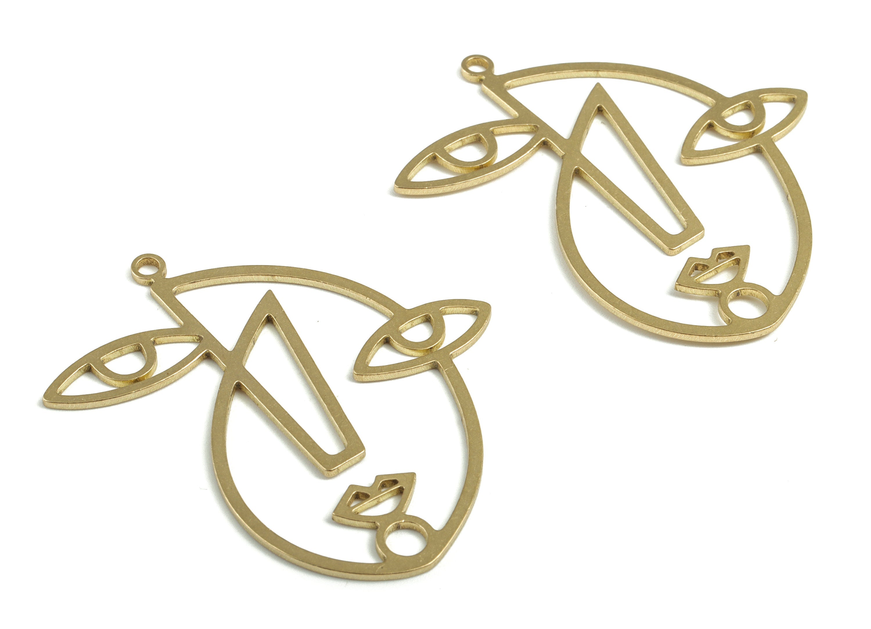 Abstrack Face Earring Charms - Wire Face Charm - Raw Brass Face Pendant - Jewelry Making Supplies - 49.3x46.28x1.18mm - PP3664 - DOMEDBAZAAR