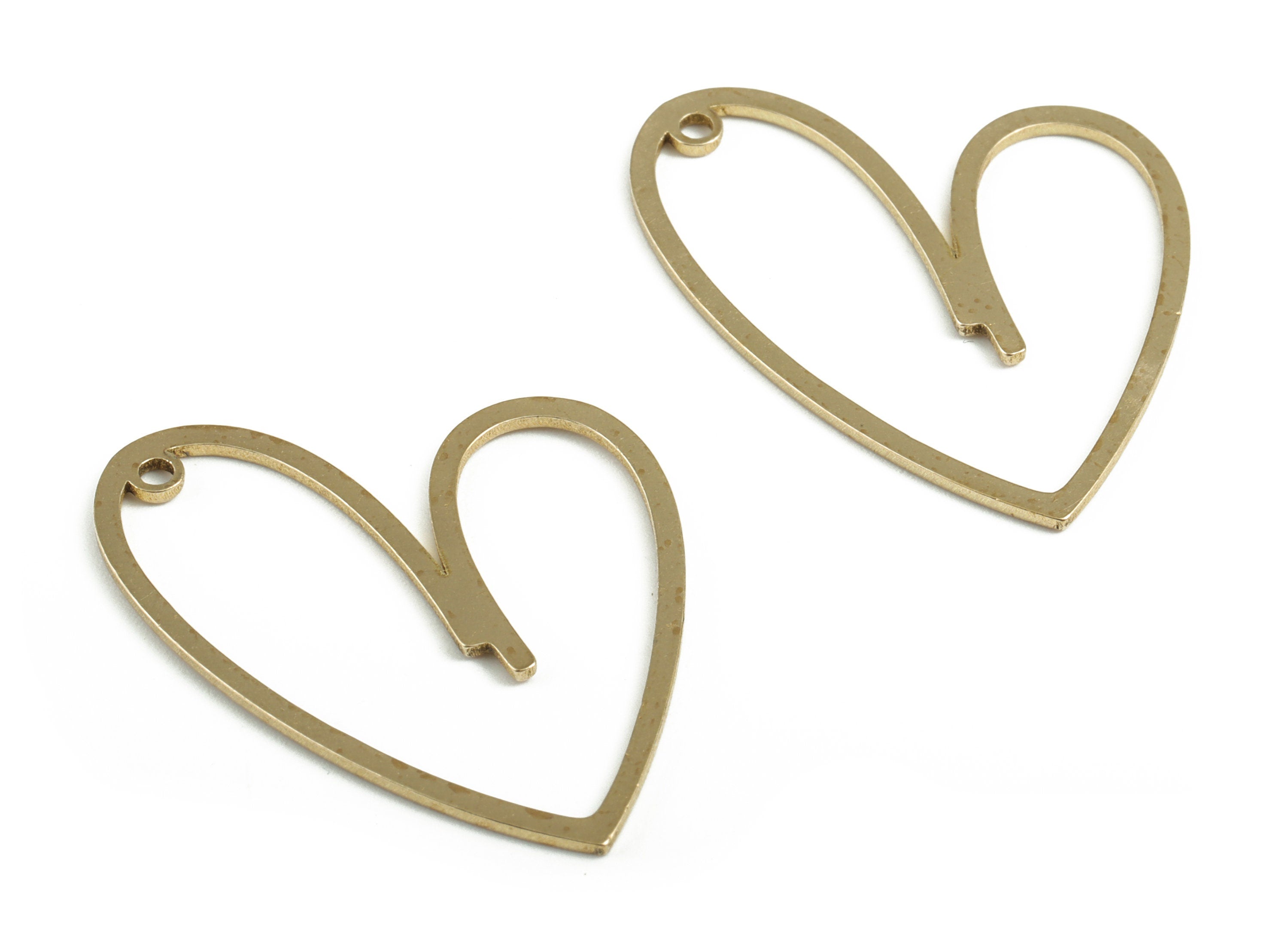 Brass Irregular Heart Charms - Raw Brass Heart Pendant – DIY Earring Components – Open Heart Connector - 36.15x28.17x0.98mm - PP3756 - DOMEDBAZAAR