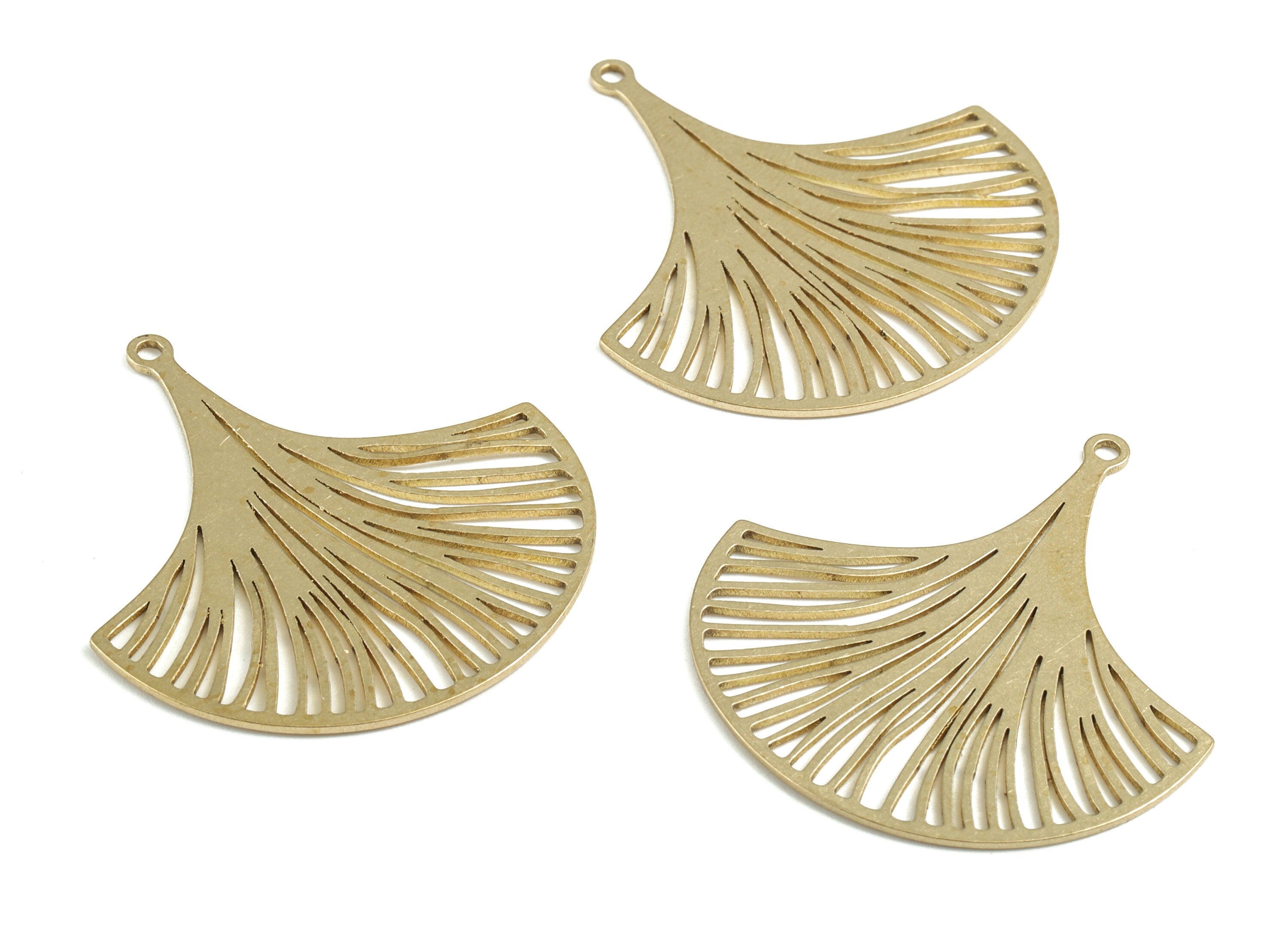 Brass Fan Earring Charms - Raw Brass Hallow Out Fan Pendant - Earrings Finding - Jewelry Supplies - 35.32x33.01x0.8mm - PPM4056 - DOMEDBAZAAR
