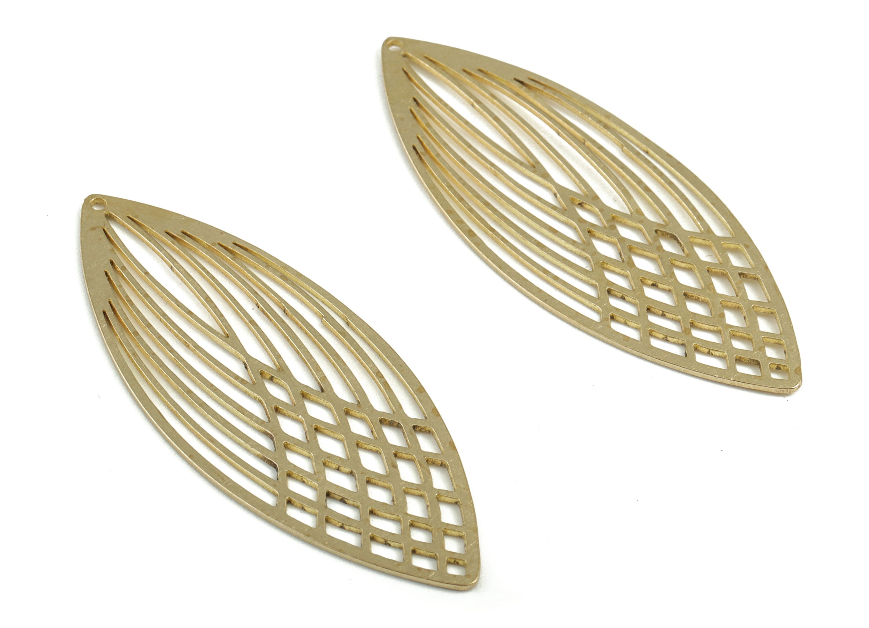 Brass Leaf Earring Charms - Raw Brass Leaf Pendant - Earrings Finding - Jewelry Supplies - 55.39x22.12x0.7mm - PPM4059 - DOMEDBAZAAR