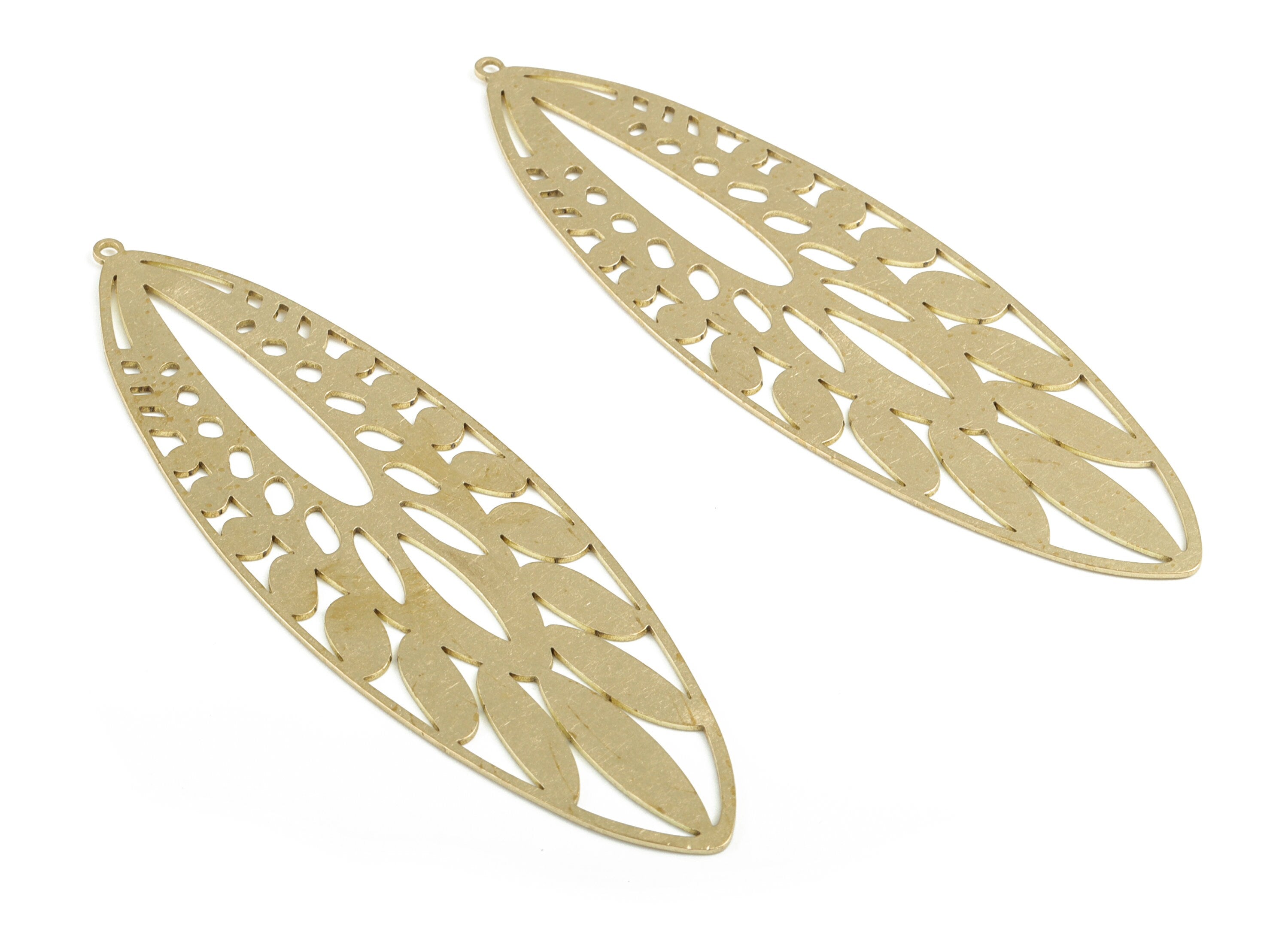 Brass Leaf Earring Charms - Filigree Oval Charm - Raw Brass Leaf Pendant - Earrings Finding - Jewelry Supplies - 89.73x28.12x0.71m - PP3687 - DOMEDBAZAAR