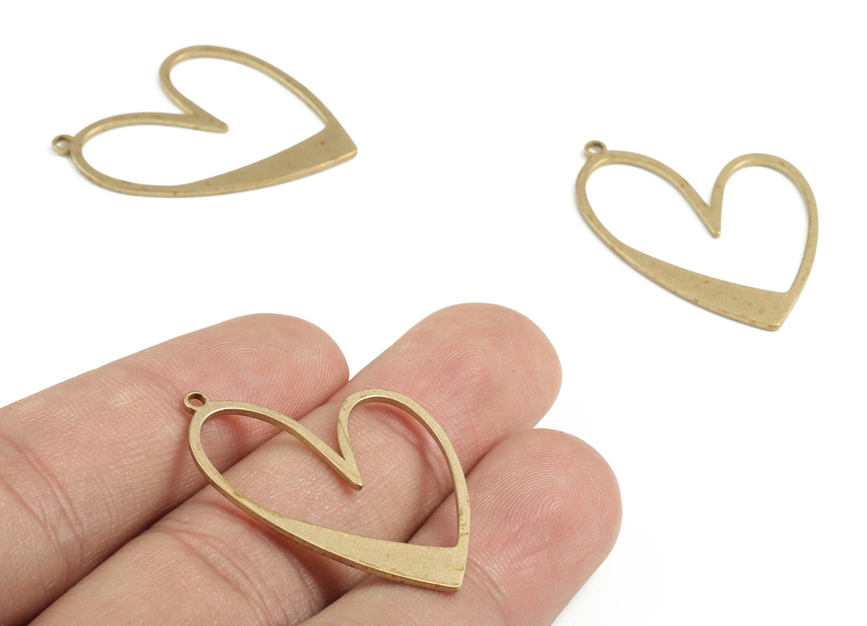 Brass Irregular Heart Earring Charms - Raw Brass Heart Pendant - Earring Findings - Jewelry Supplies - 34.65x26.13x0.97mm - PP3760 - DOMEDBAZAAR