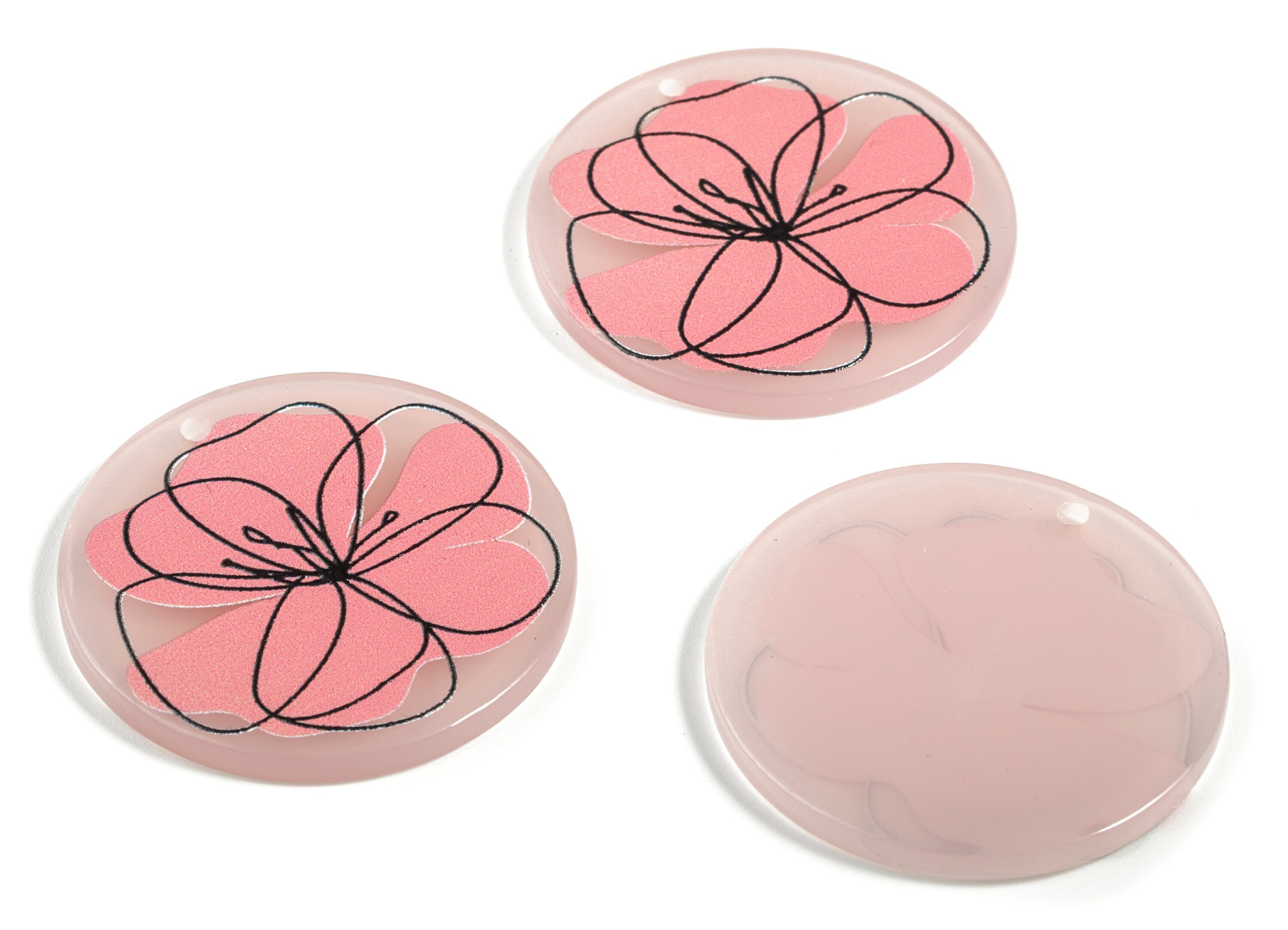 Acrylic Round Earring Charms - Acrylic Flower Round Pandant - Earring Findings - Jewelry Supplies - 31.79x31.82x2.23mm - AC2157 - DOMEDBAZAAR