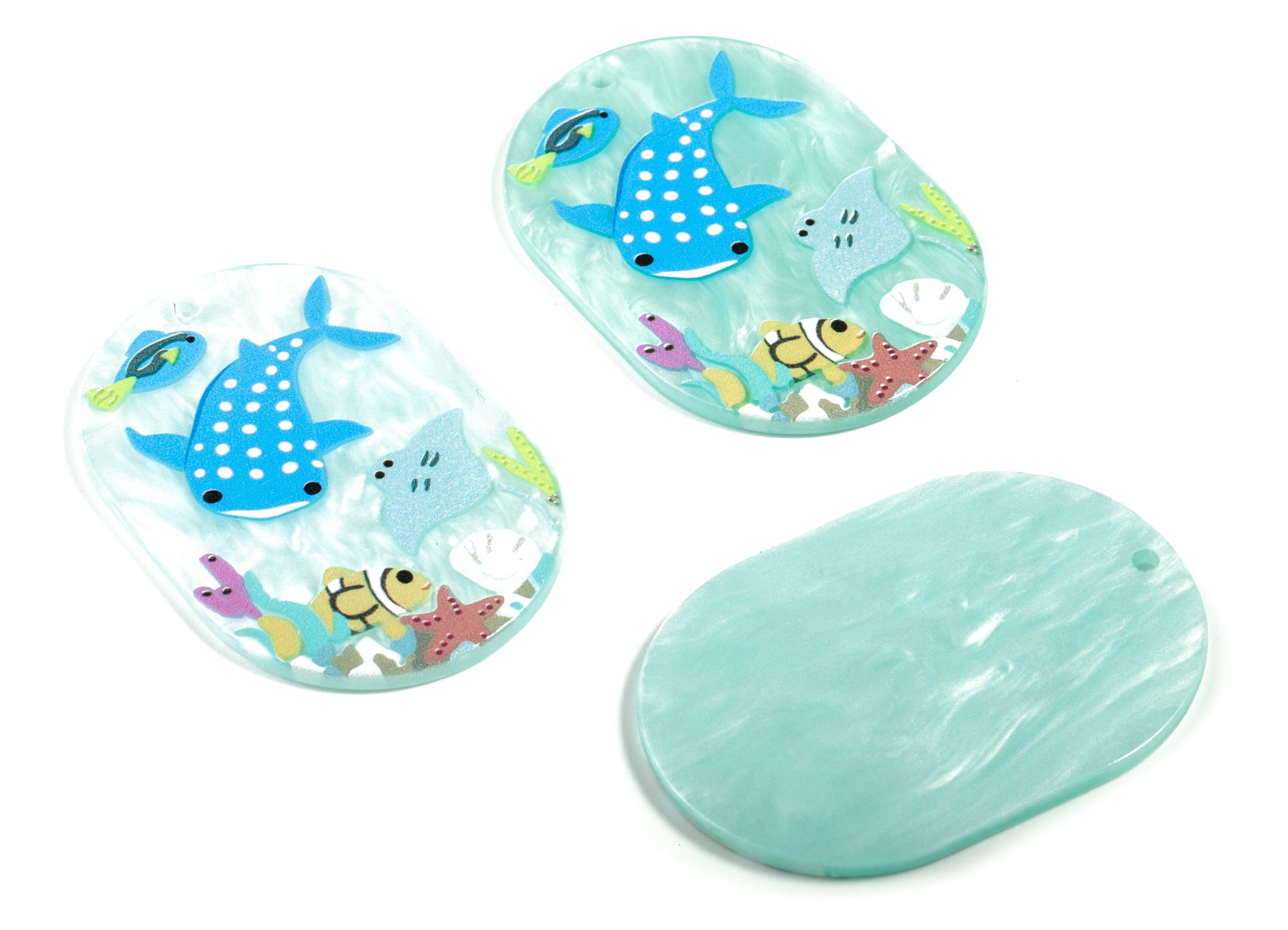 Acrylic Oval  Earring Charms - Acrylic Fish Starfish Oval Pandant - Earring Findings - Jewelry Supplies - 45.04x30.95x2.15mm - AC2164 - DOMEDBAZAAR