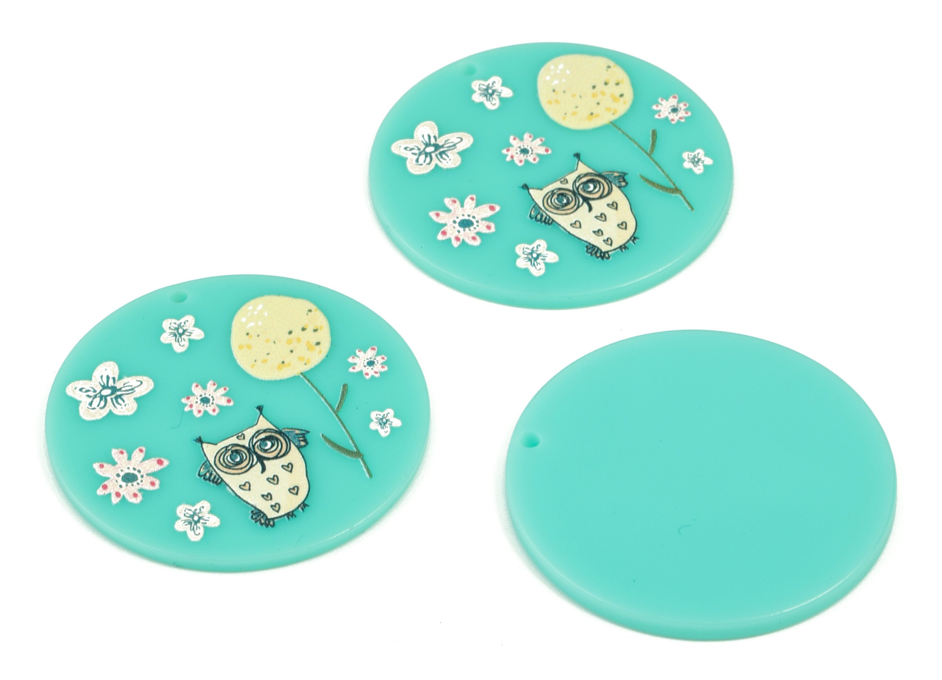 Acrylic Round Owl Earring Charms - Acrylic Geometry Pandant - Earring Findings - Jewelry Supplies - 39.66x39.67x2.01mm - AC2161 - DOMEDBAZAAR