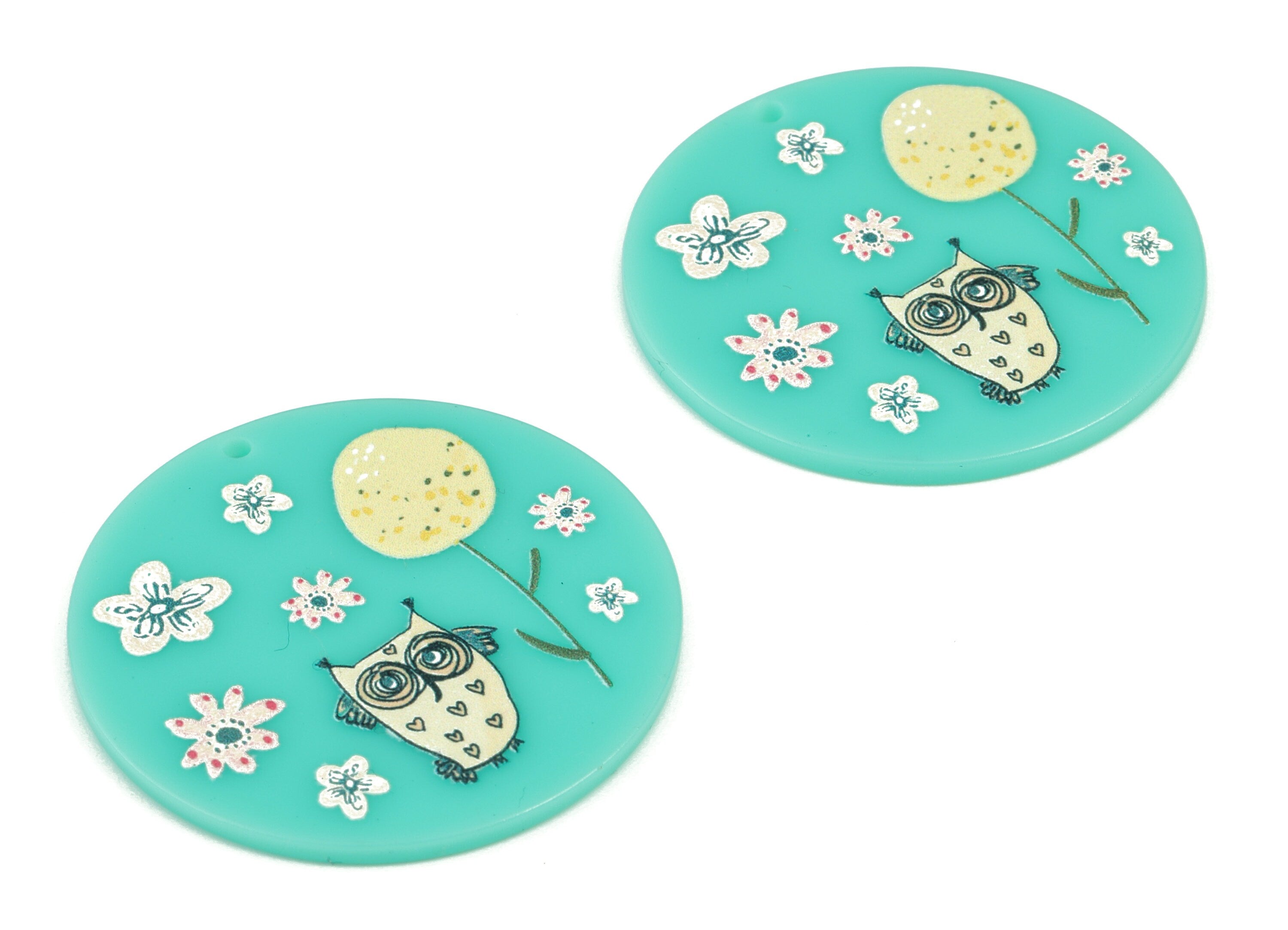 Acrylic Round Owl Earring Charms - Acrylic Geometry Pandant - Earring Findings - Jewelry Supplies - 39.66x39.67x2.01mm - AC2161 - DOMEDBAZAAR