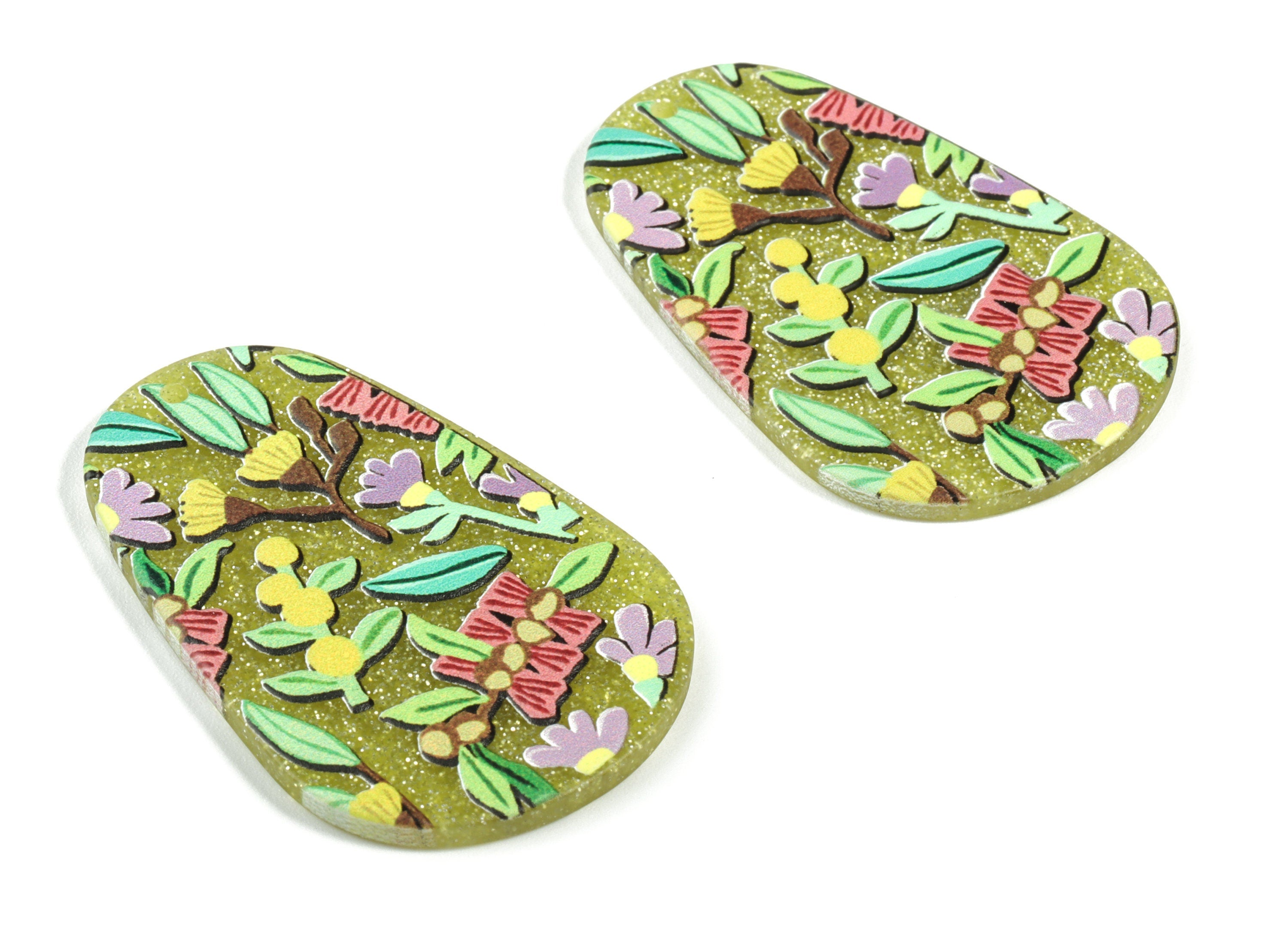 Acrylic Oval Earring Charm - Oval Flower Earrings and Pendant - Leaf Earring Findings - Jewelry Making Supplies - 42.42x28.1x2.24mm - AC2163 - DOMEDBAZAAR